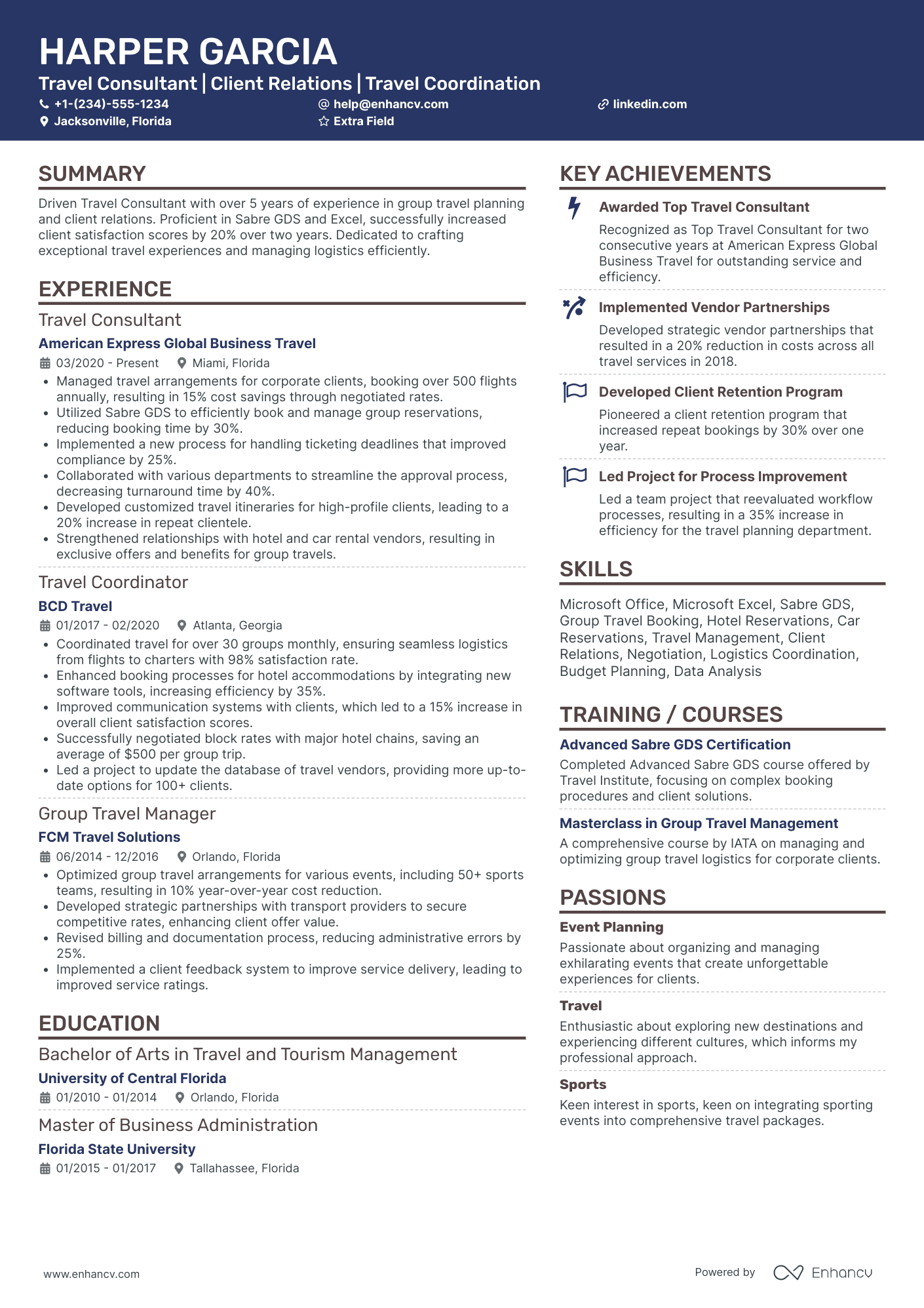 Corporate Travel Consultant Resume Example