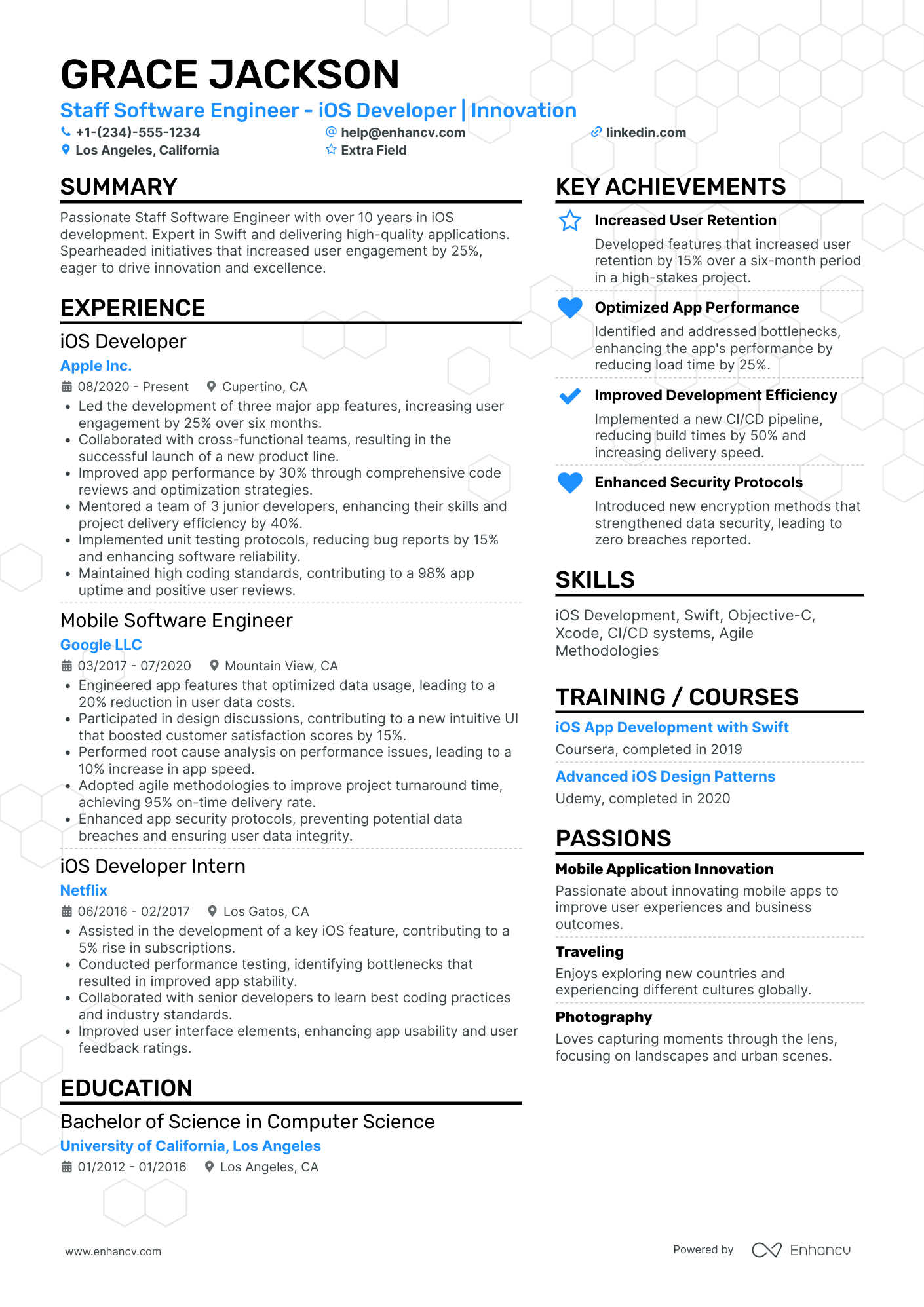 Junior iOS Developer Resume Example