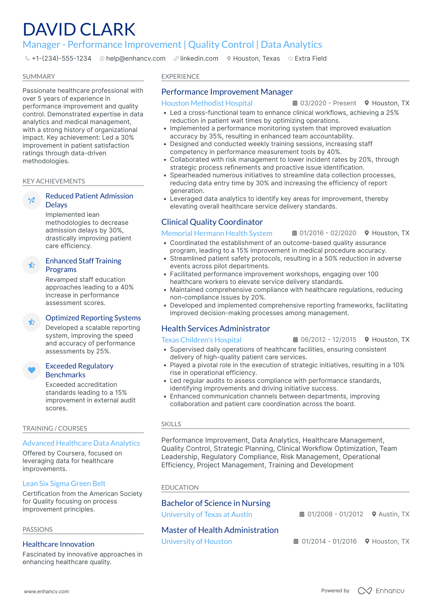 Factory Process Improvement Manager Resume Example