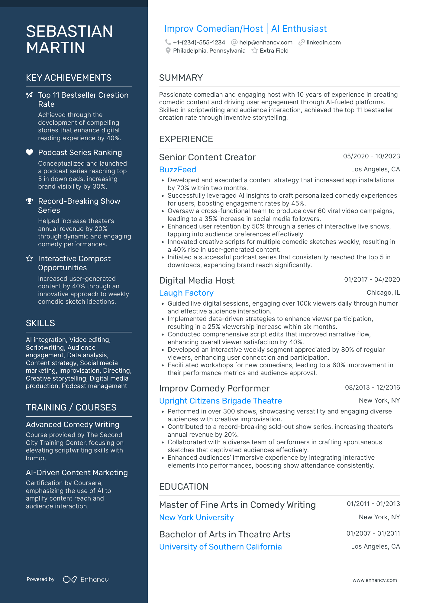 Comedy Writer Resume Example