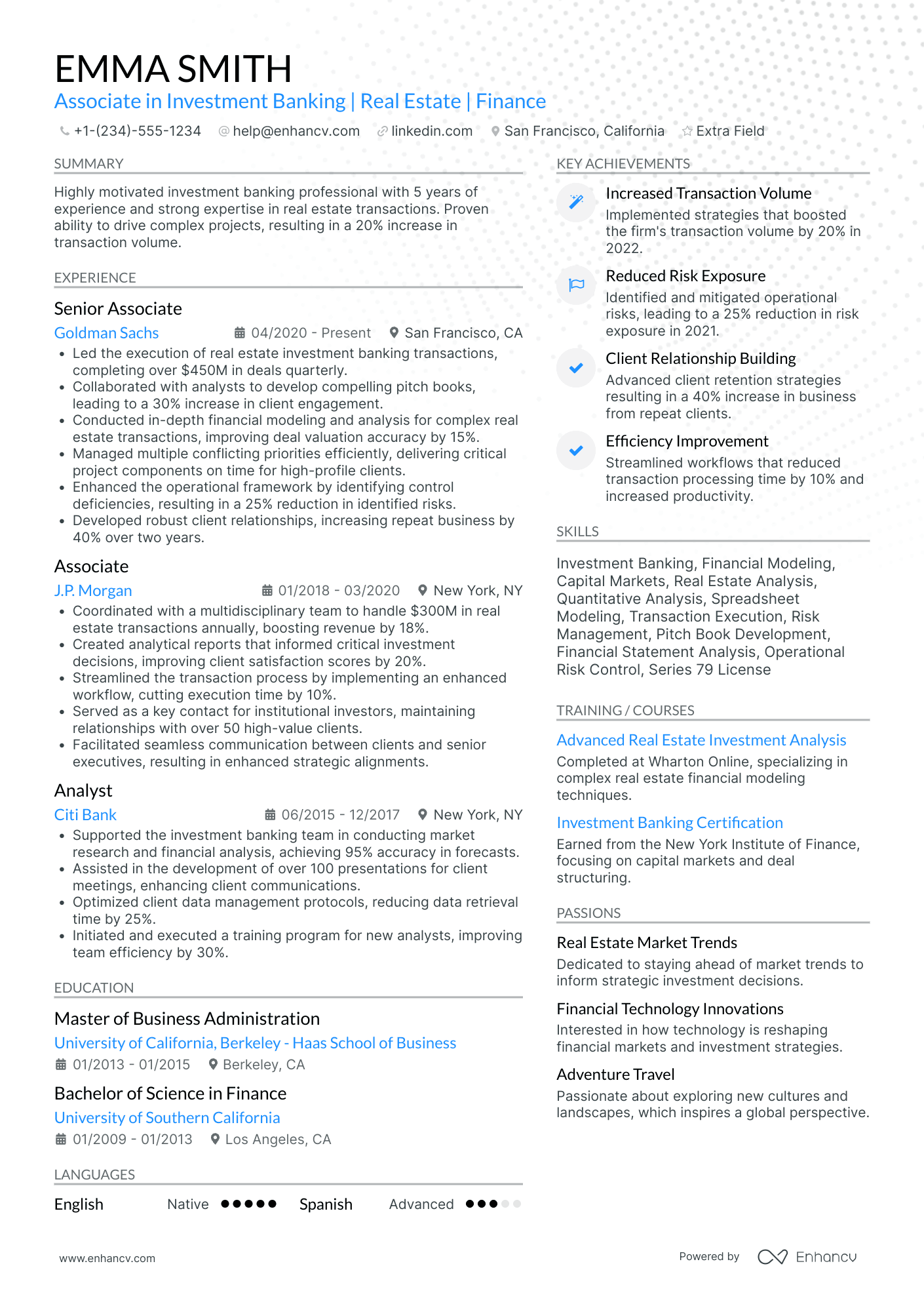 MBA Investment Banker Resume Example