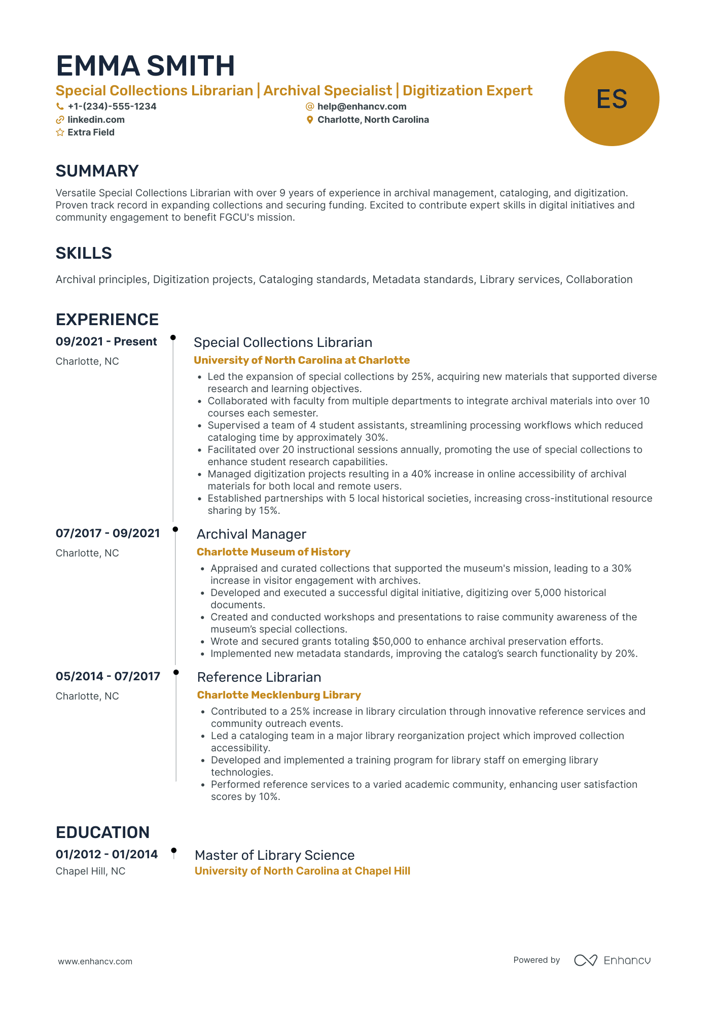 Special Collections Librarian Resume Example