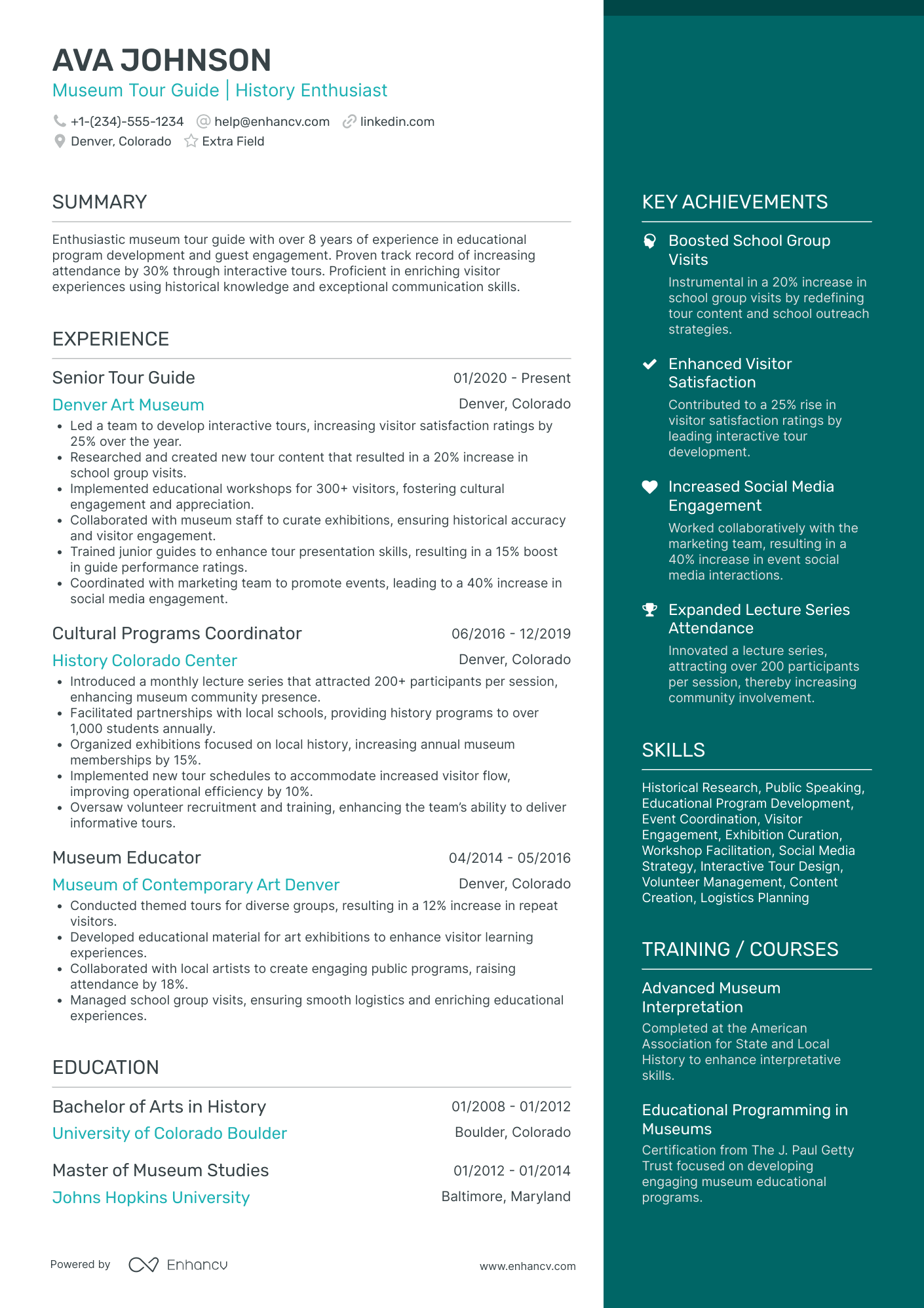 Museum Tour Guide Resume Example