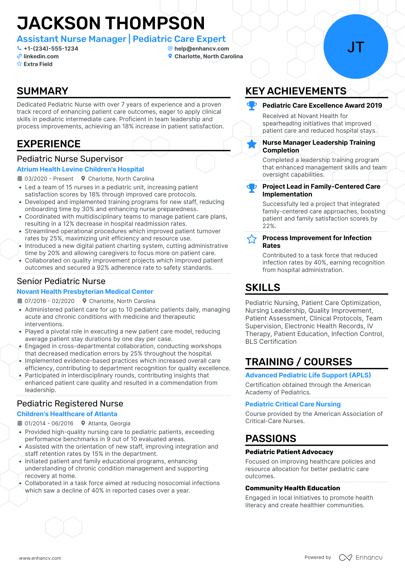 Pediatric Nurse Manager Resume Example