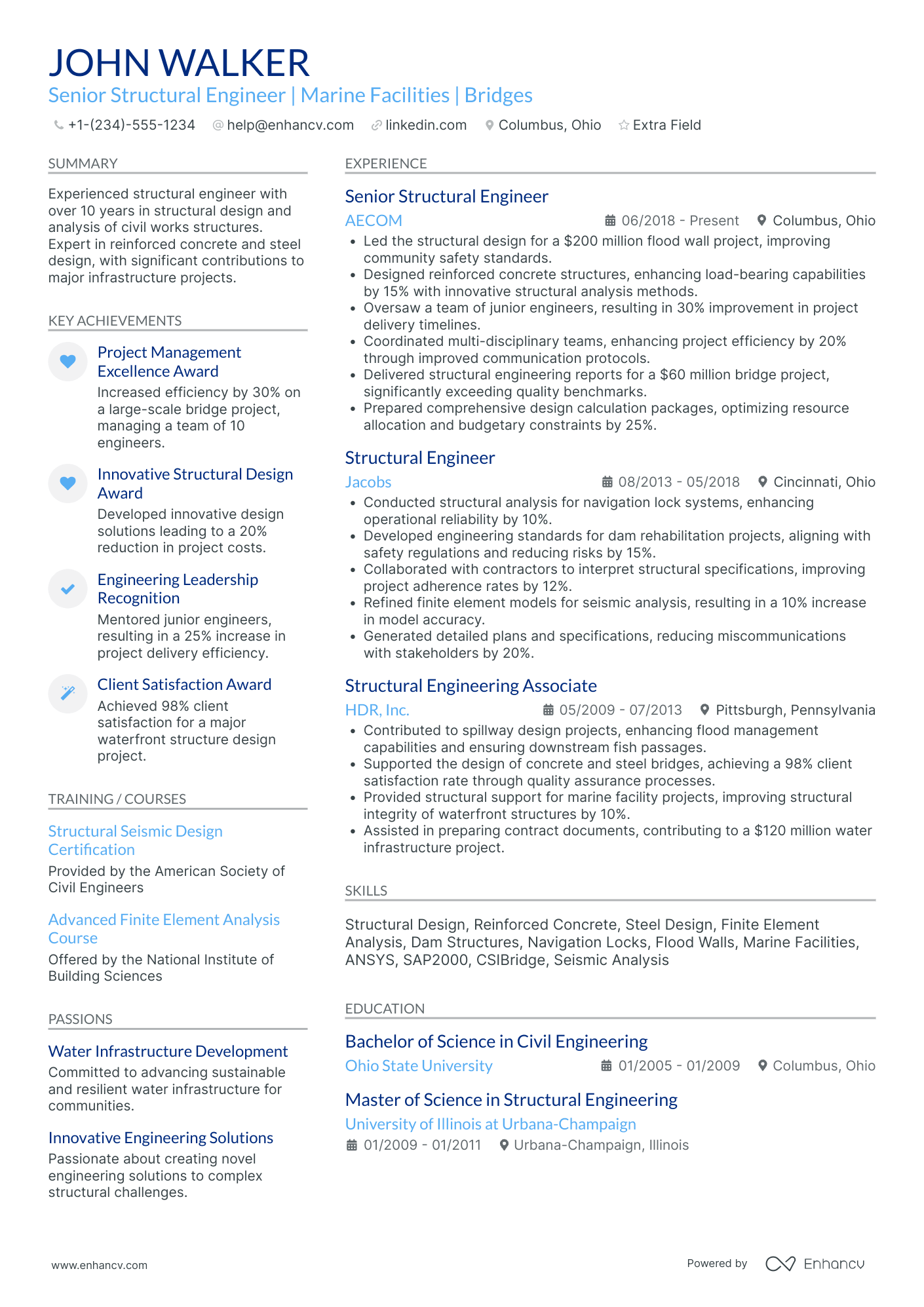 Senior Structural Engineer Resume Example