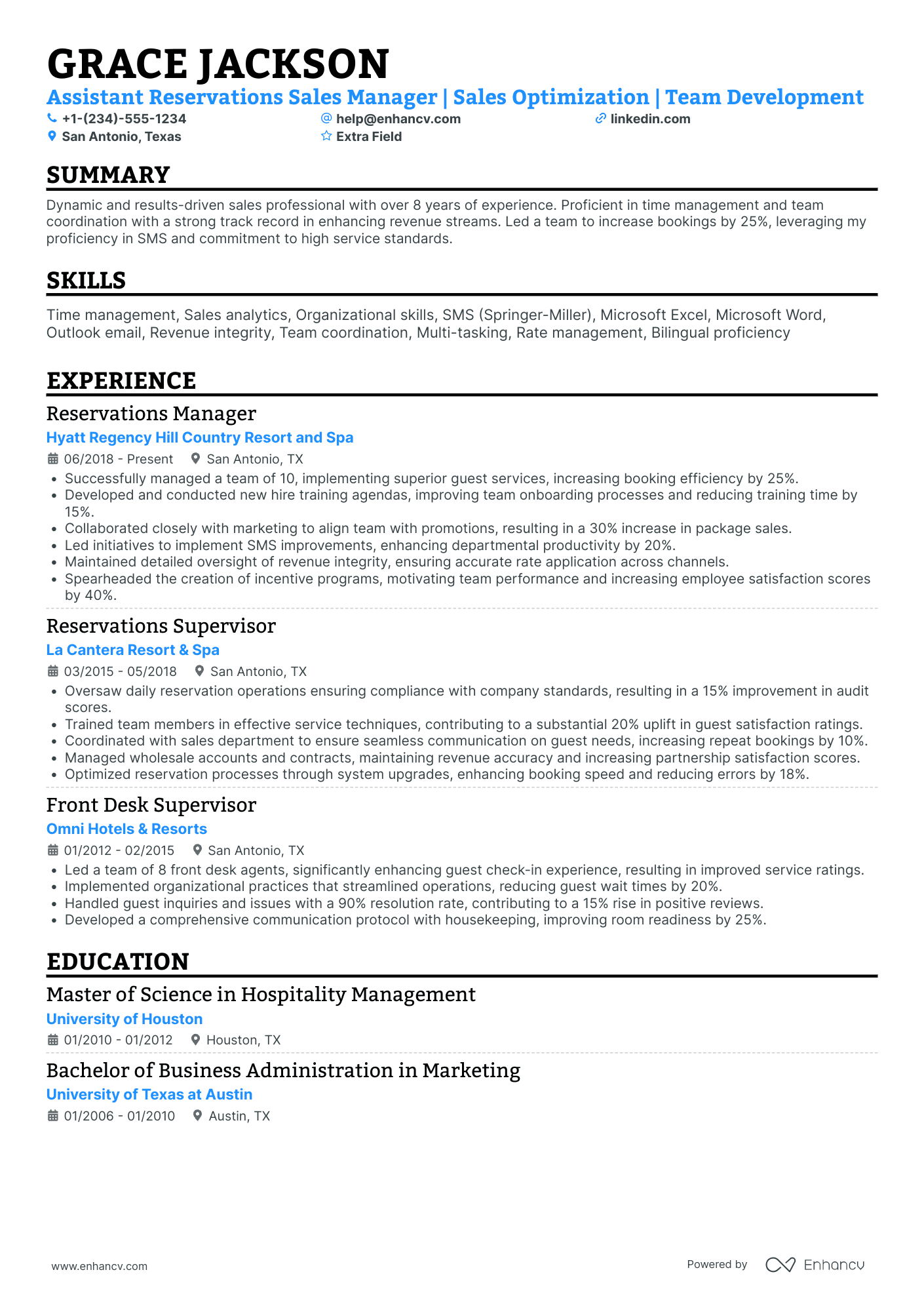 International Reservation Sales Agent Resume Example