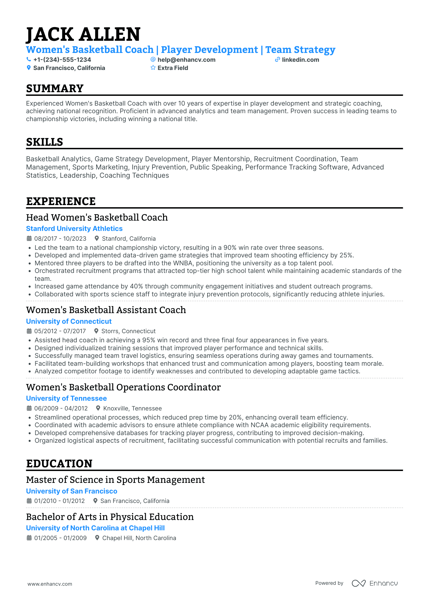 Women's Basketball Coach Resume Example