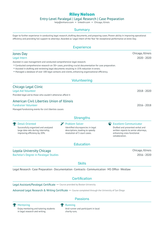 Entry Level Paralegal Resume Example