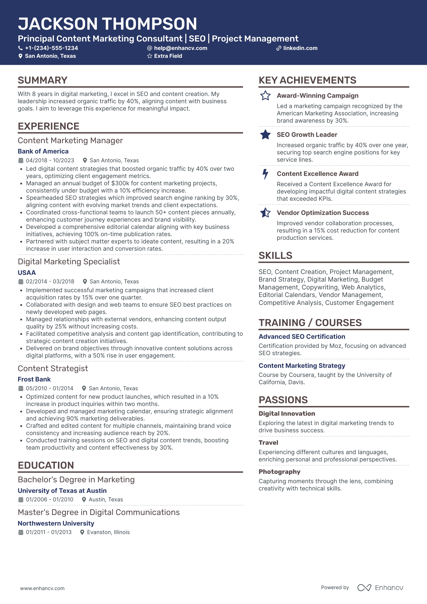 Content Marketing Consultant Resume Example