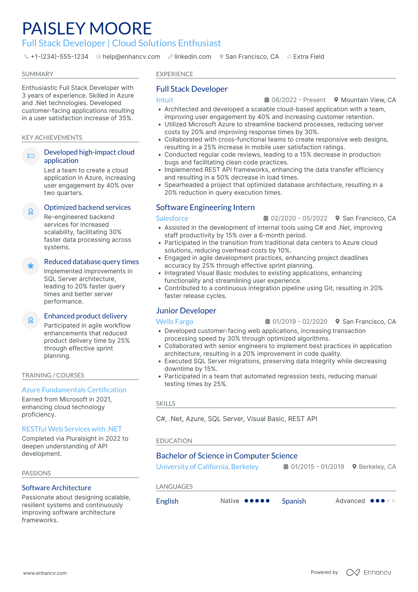 Junior Full Stack Developer Resume Example