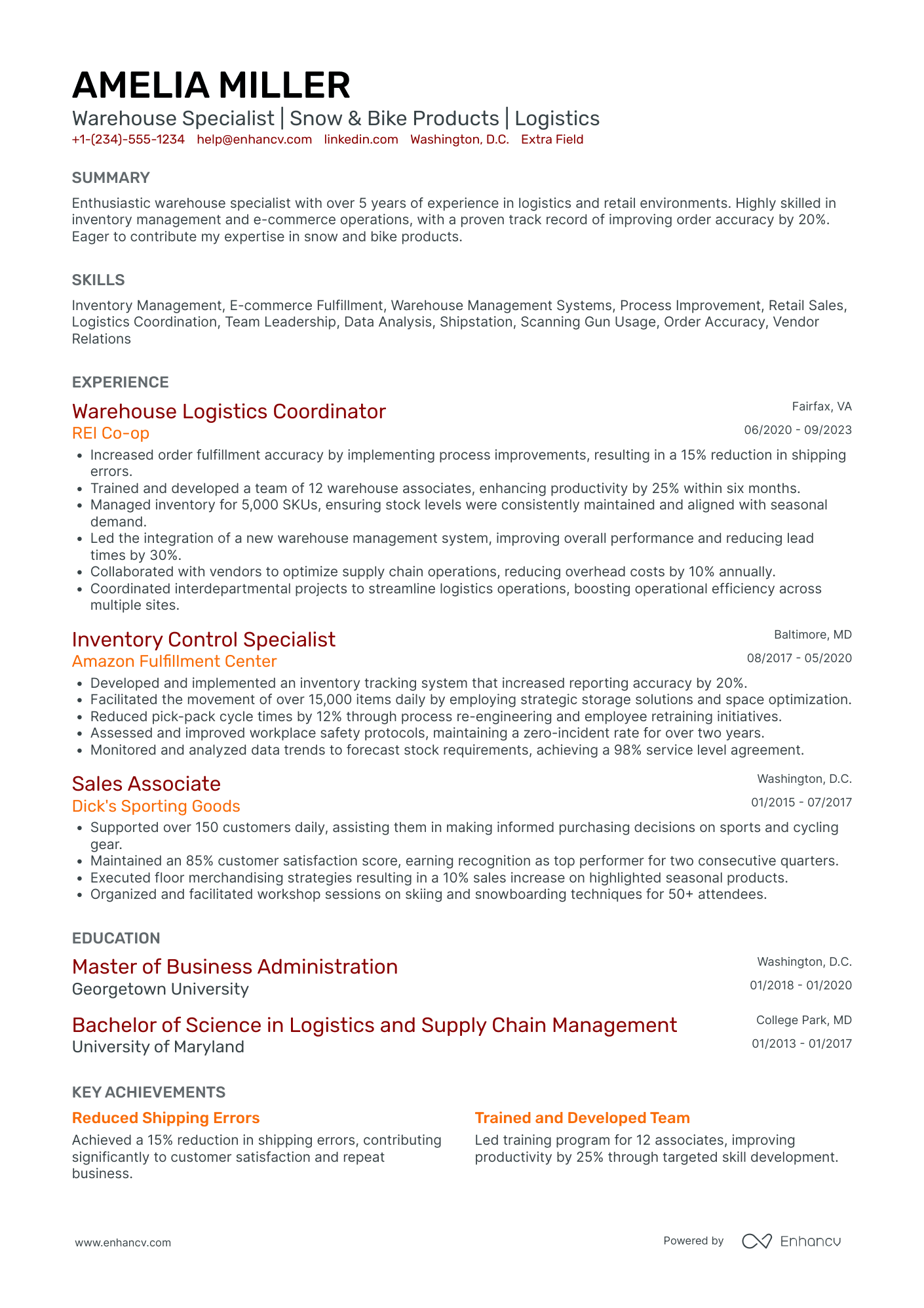 Entry Level Amazon Warehouse Associate Resume Example