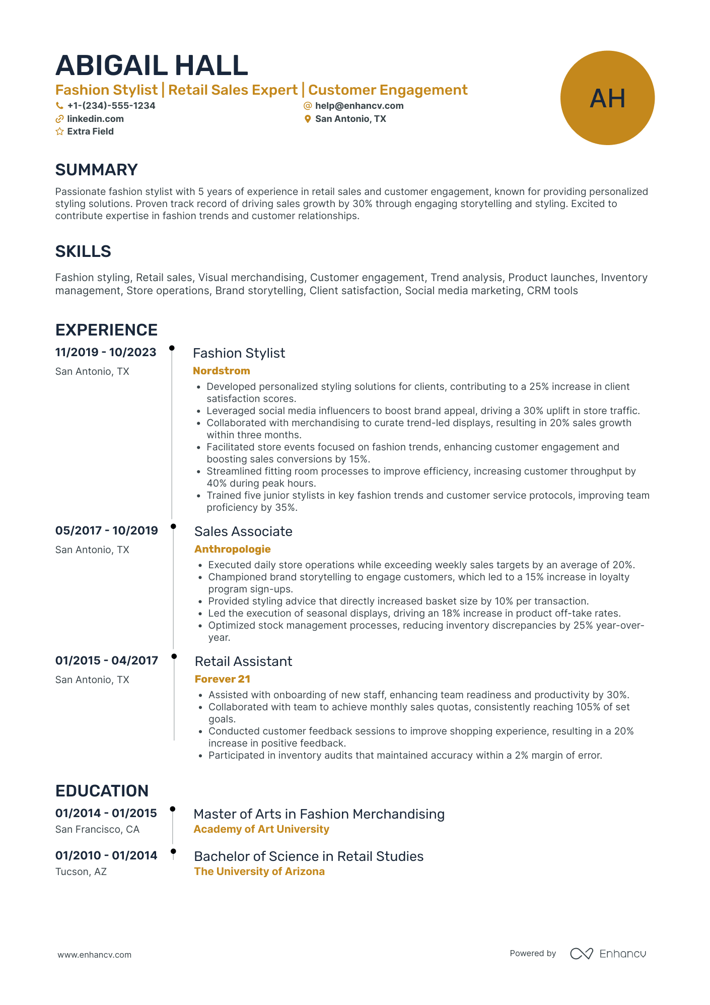 Entry Level Retail Sales Associate Resume Example