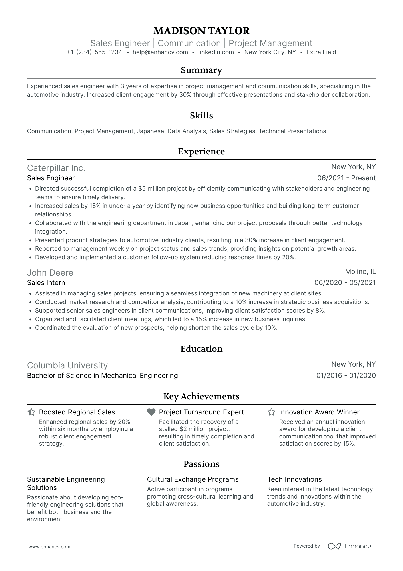 Junior Sales Engineer Resume Example