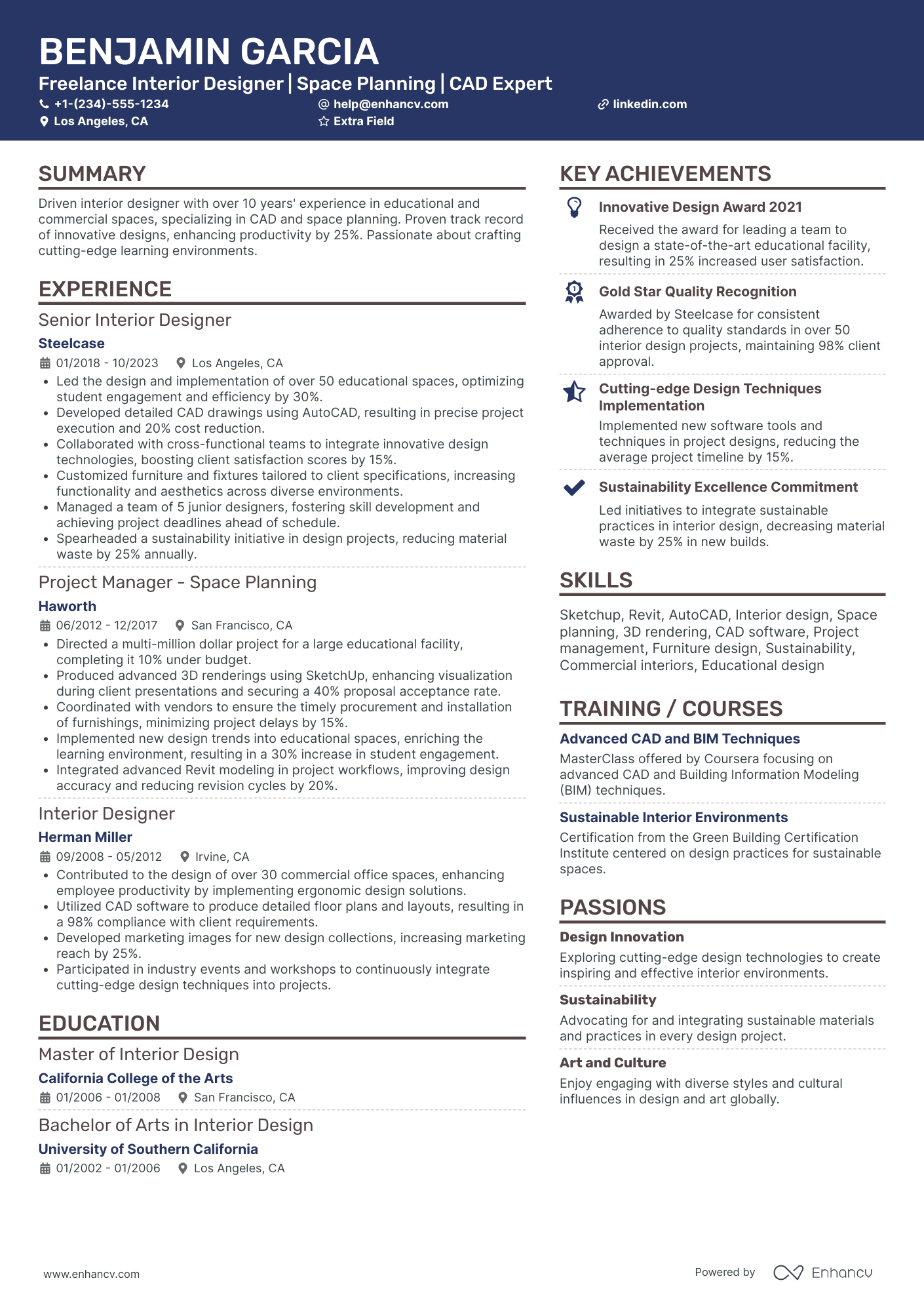 Freelance Interior Designer Resume Example