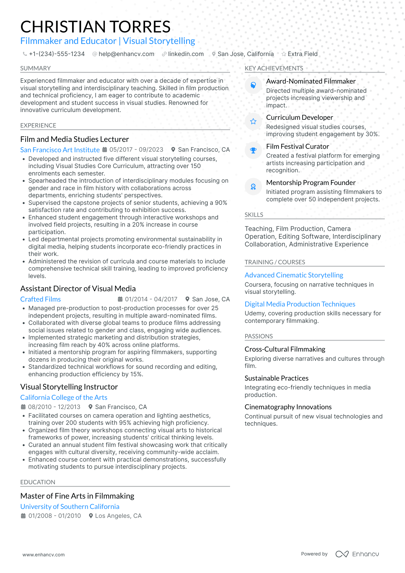 Assistant Filmmaker Resume Example