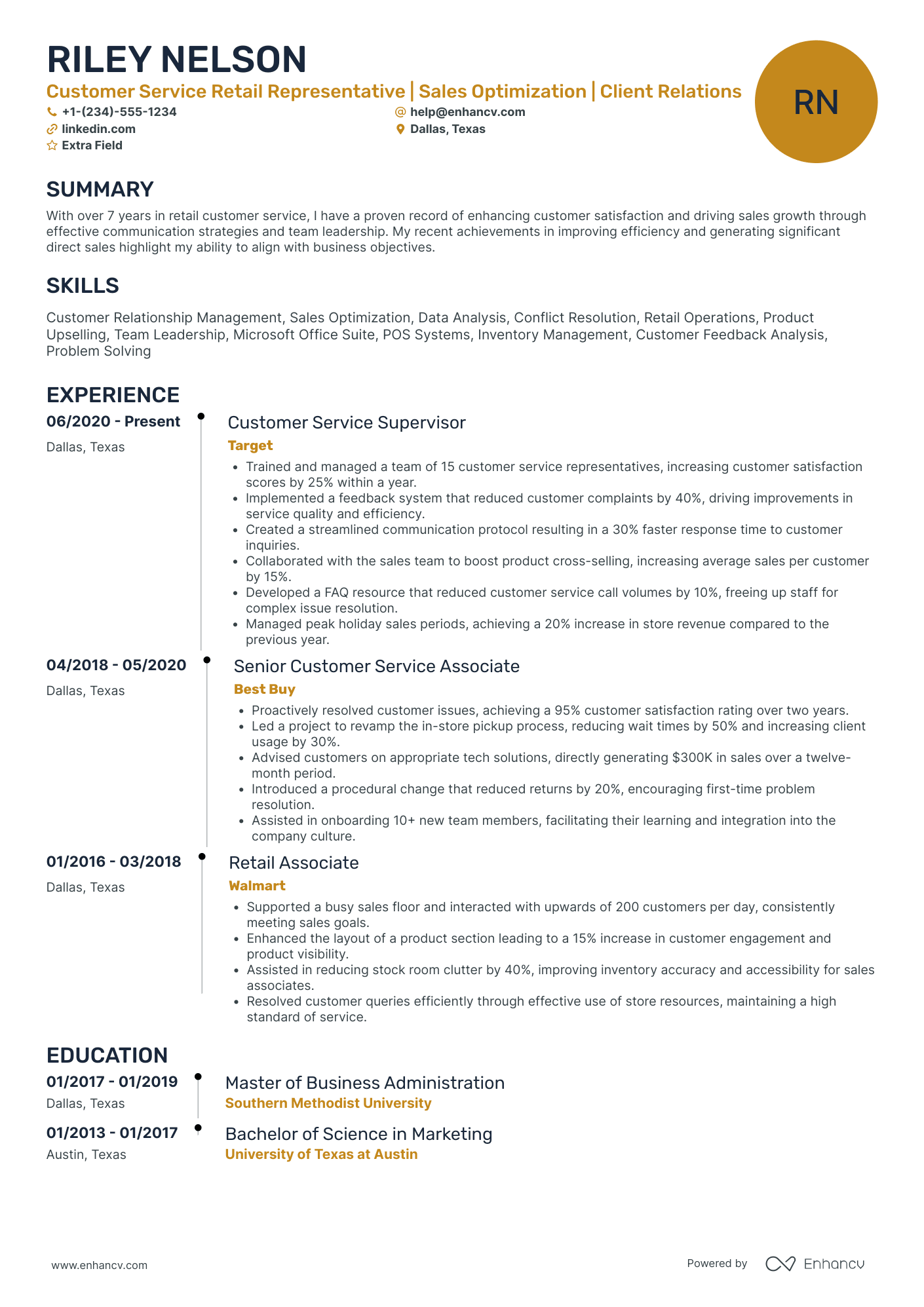 Customer Service Retail Representative Resume Example