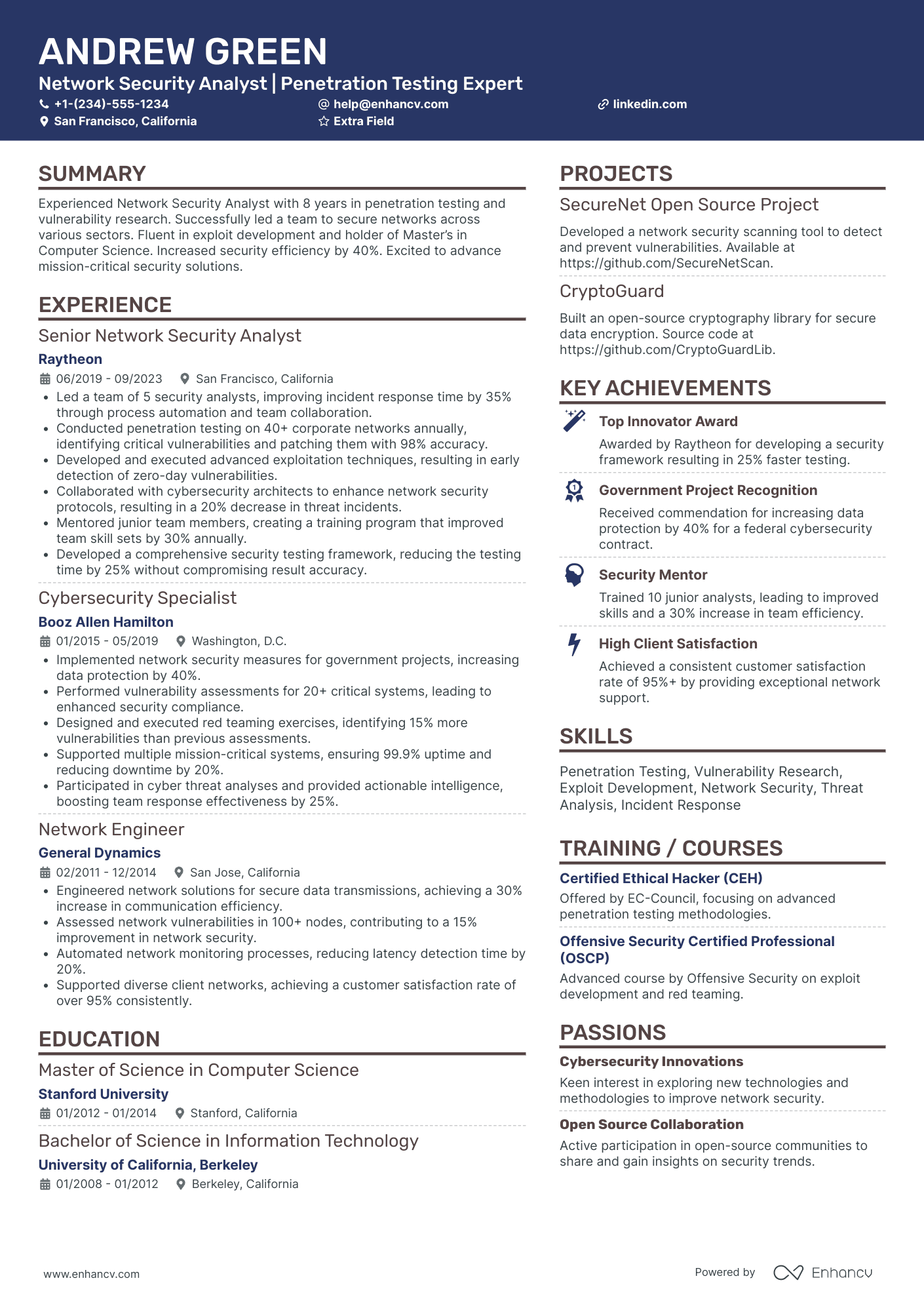 Network Security Analyst Resume Example