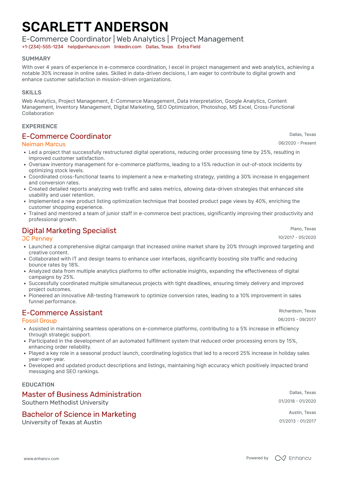 Sales Coordinator   E commerce Resume Example