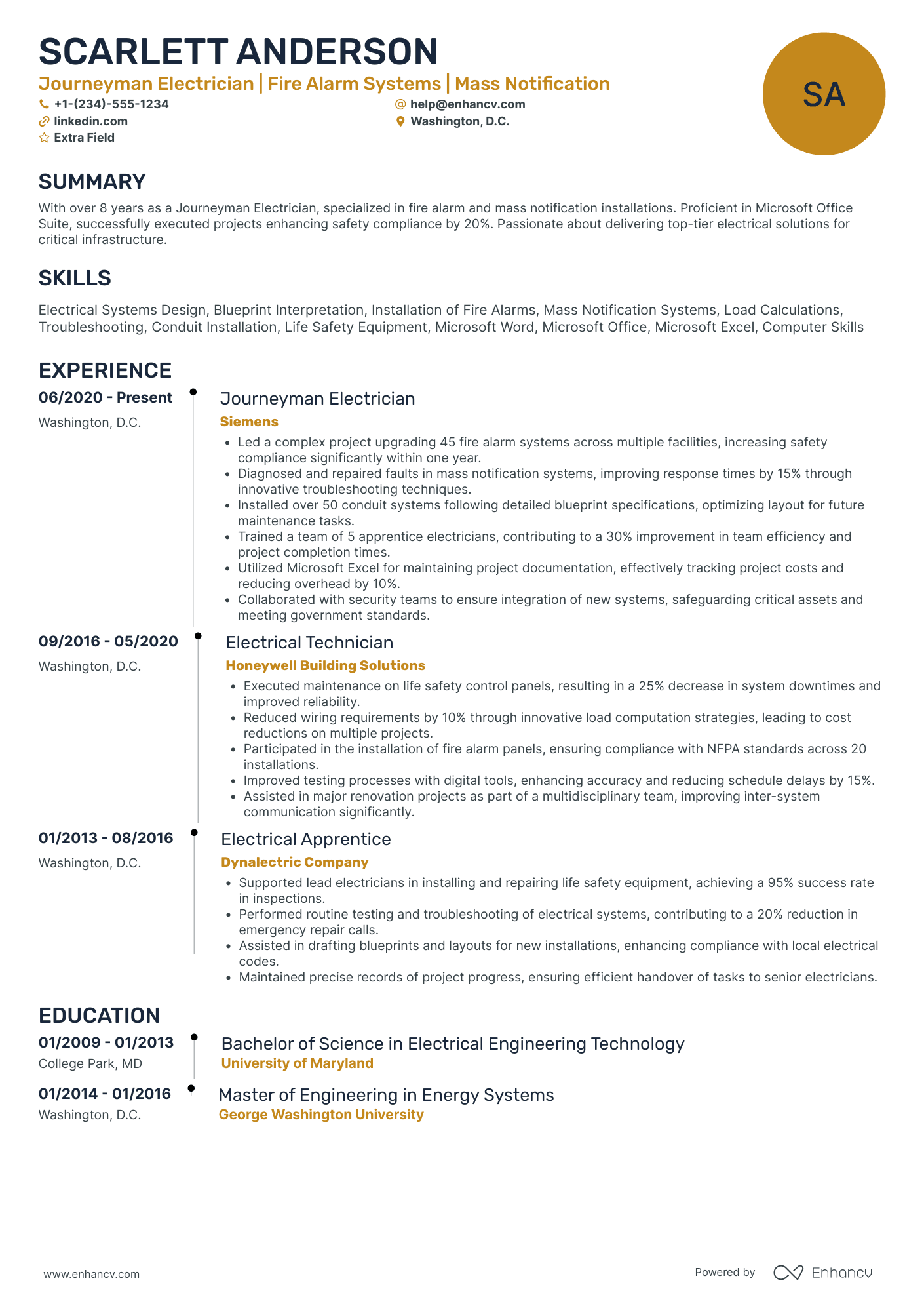 Fire Alarm Electrician Resume Example