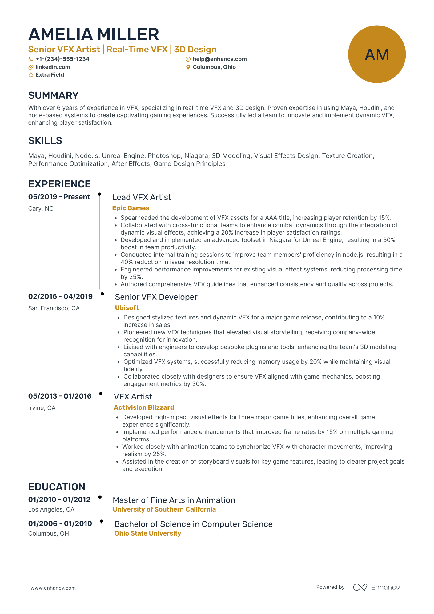 Principal Artist Resume Example