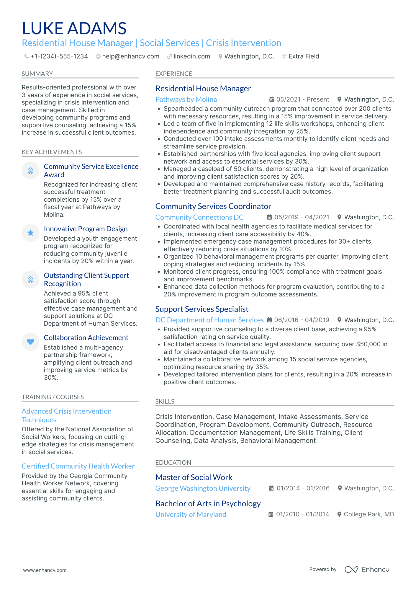 Residential House Manager Resume Example