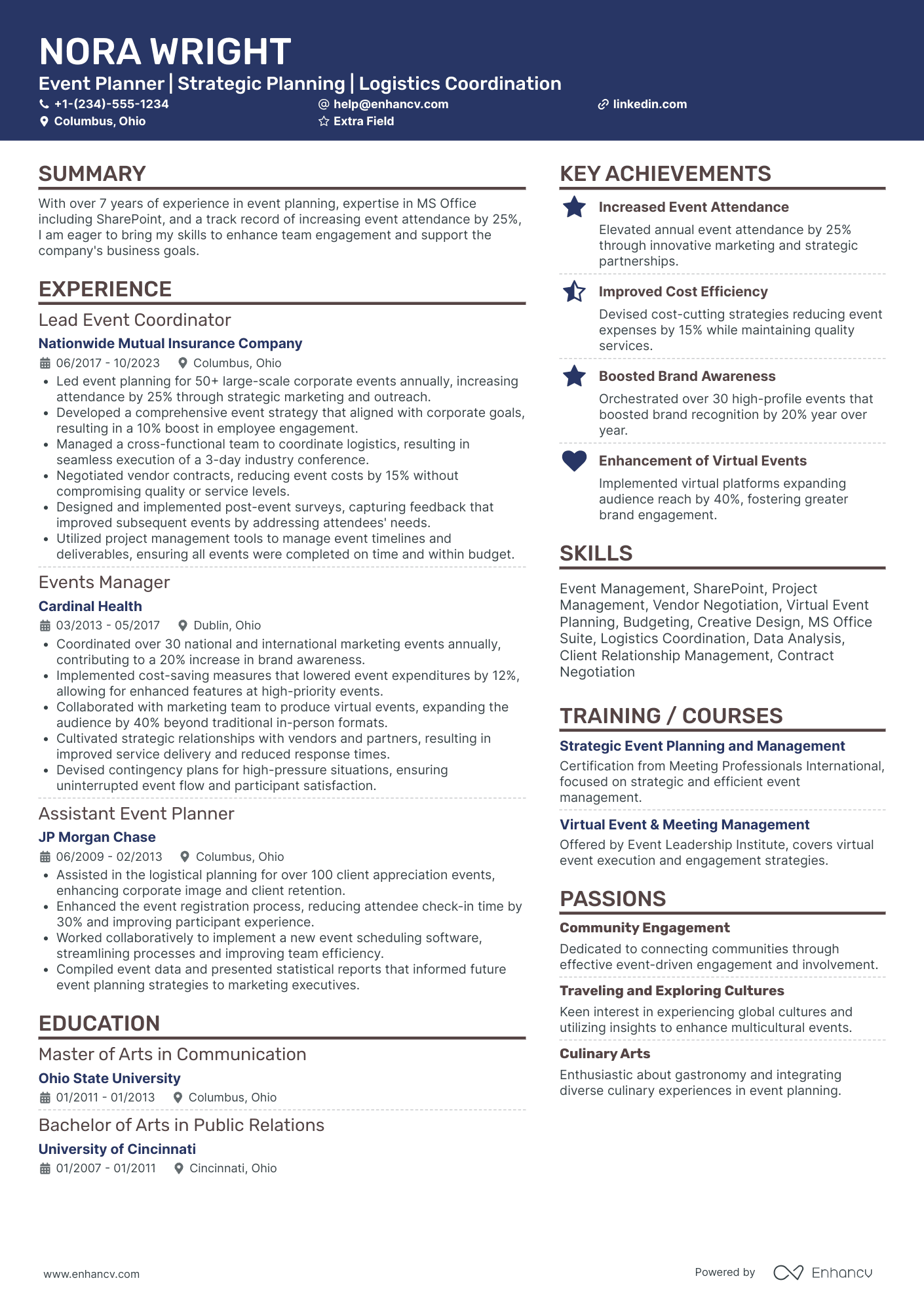 Lead Event Planner Resume Example