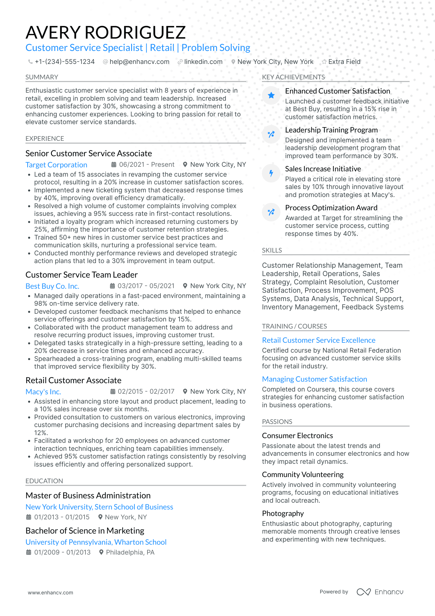 Walmart Customer Service Representative Resume Example