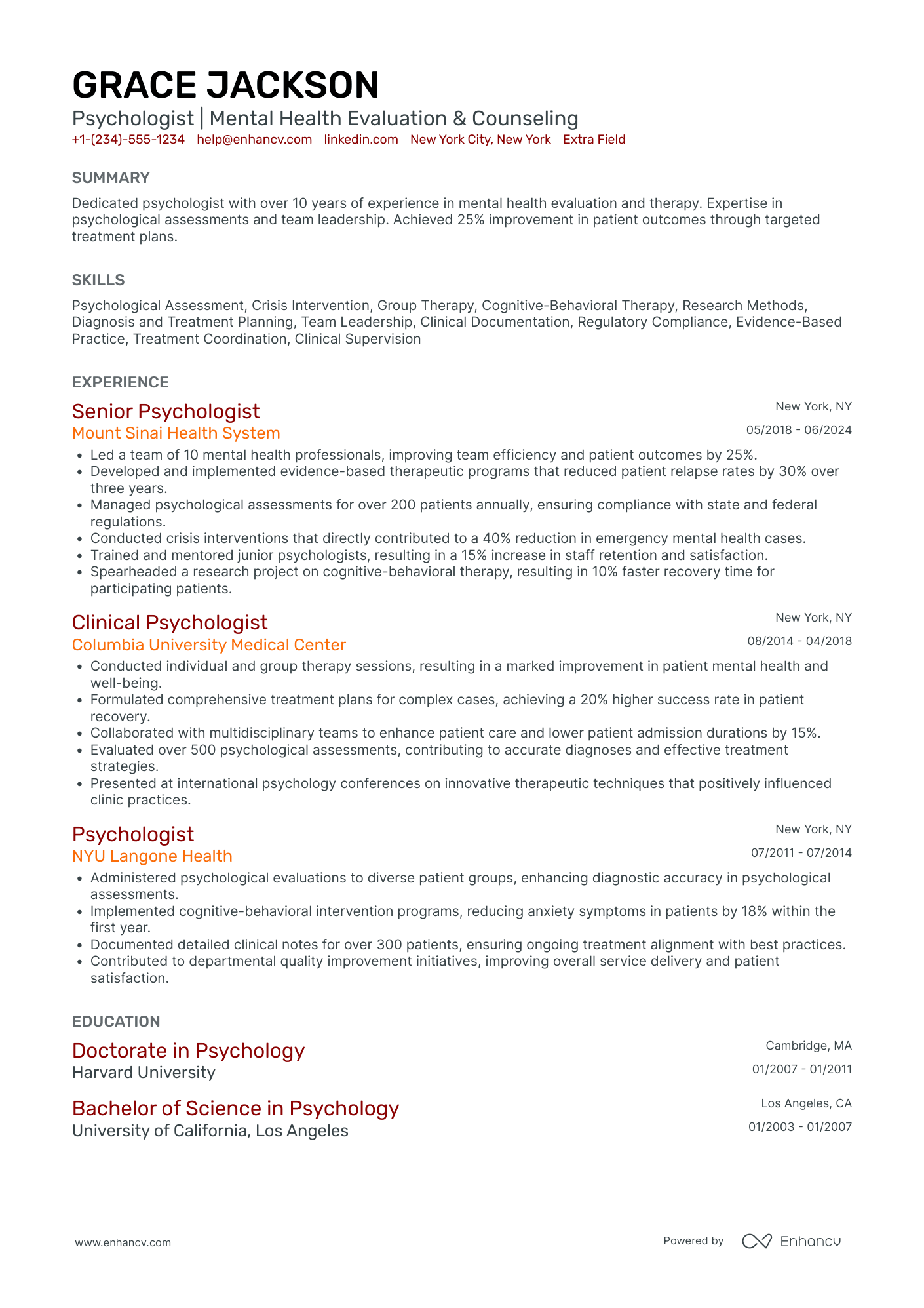 Community Psychologist Resume Example