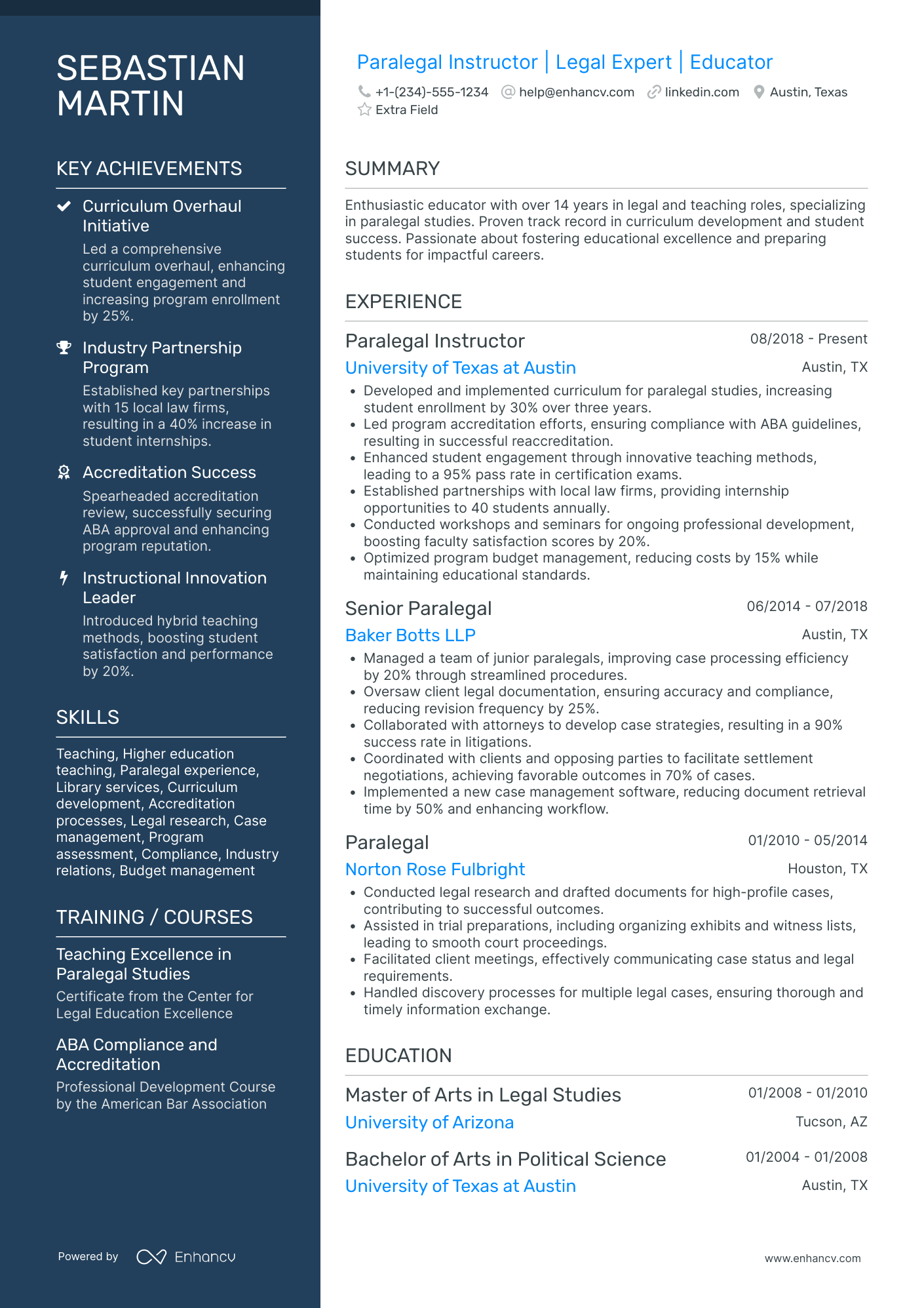 Paralegal Instructor Resume Example