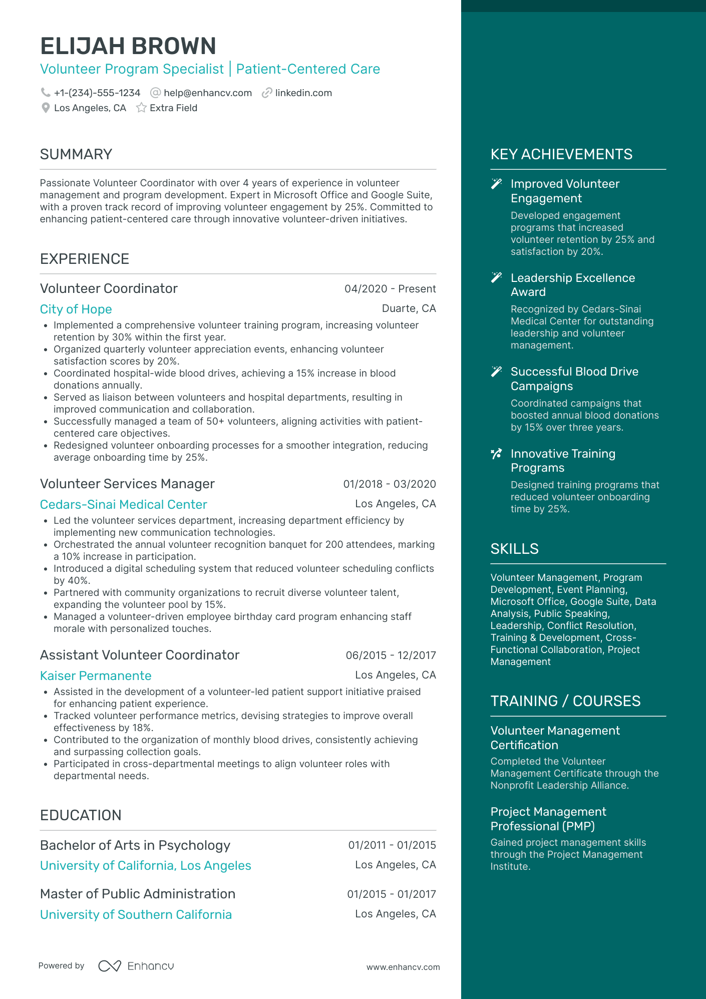 Volunteer Coordinator Resume Example