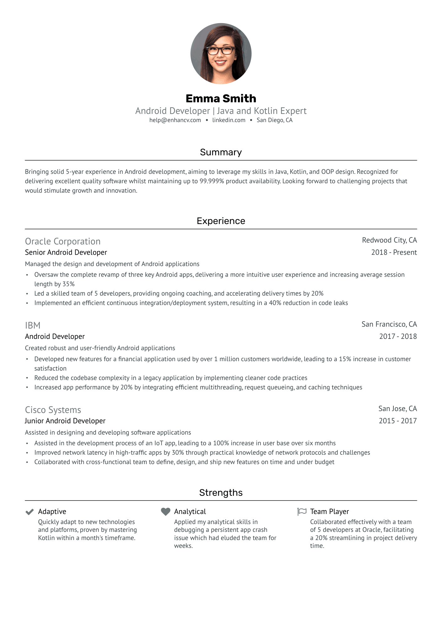 Senior Android Developer Resume Example