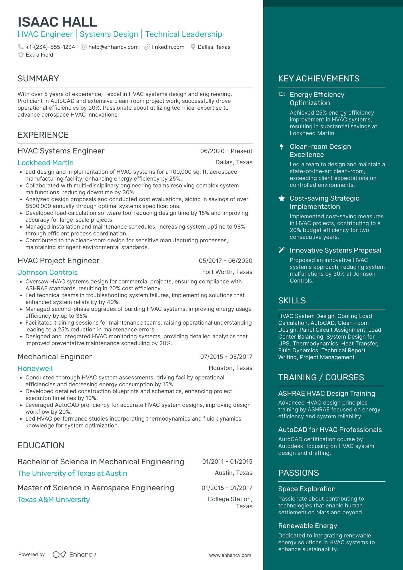 HVAC Engineer Resume Example