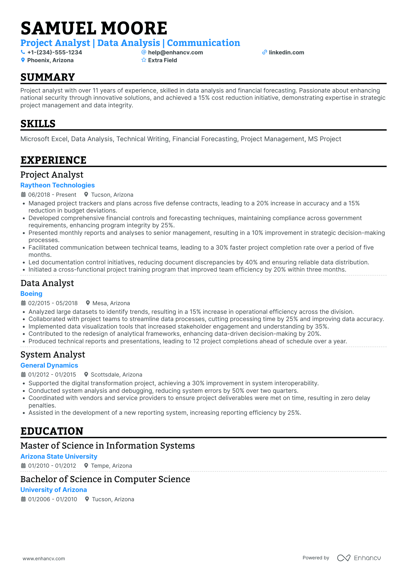 Aerospace Project Analyst Resume Example