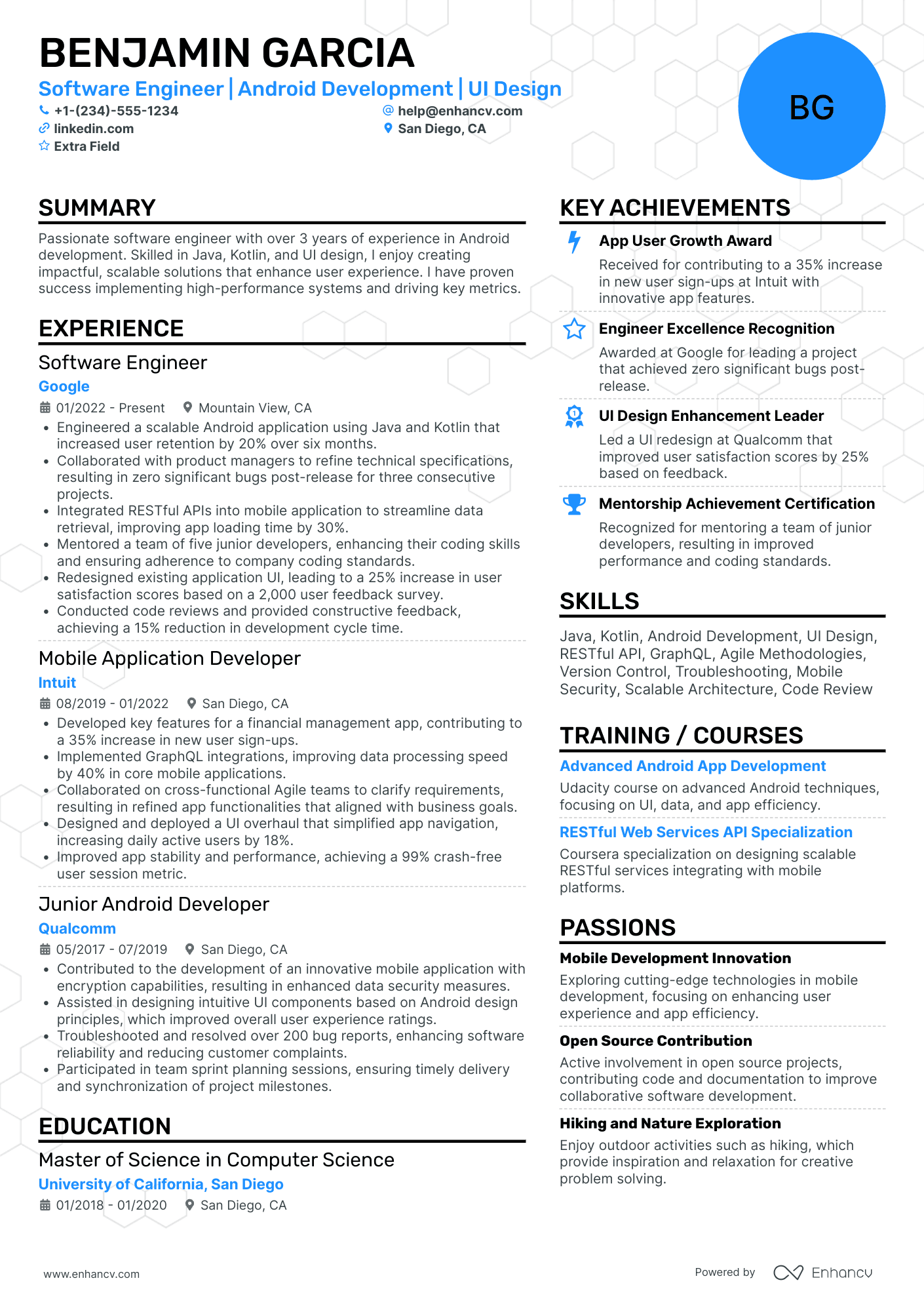 Entry Level Android Developer Resume Example