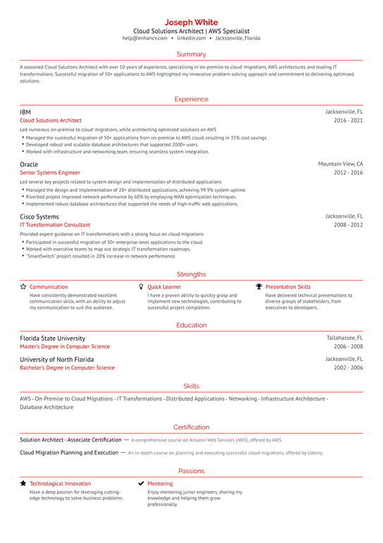 AWS Solutions Architect Resume Resume Example