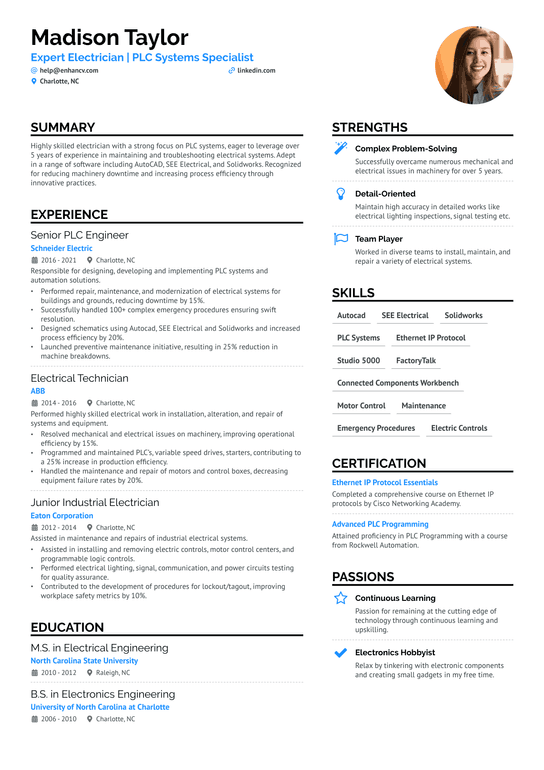 Electrical Automation Engineer Resume Example