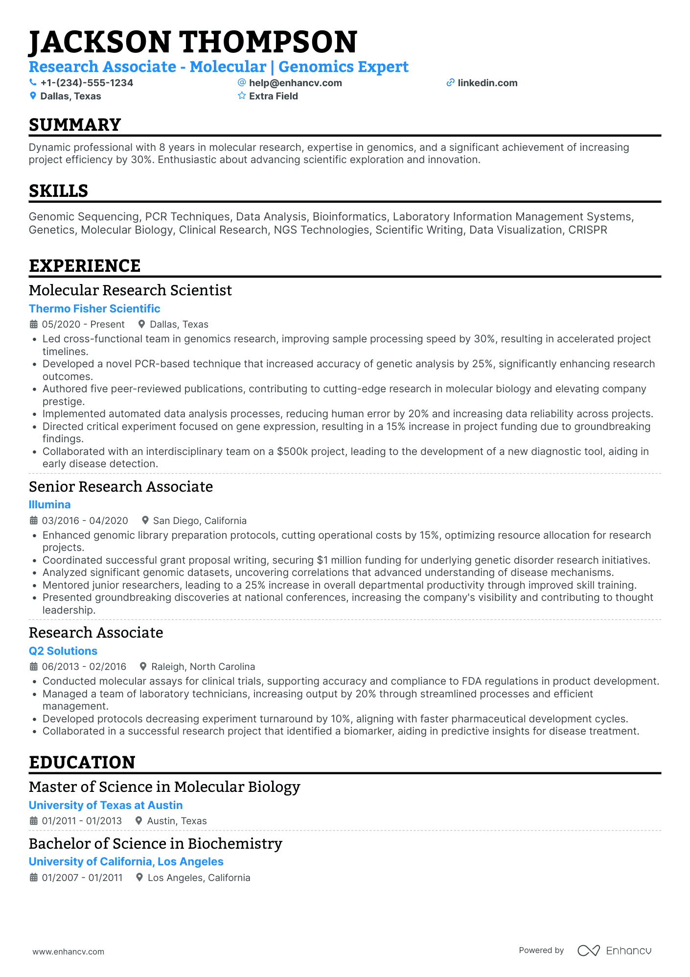 Research Associate   Molecular Resume Example