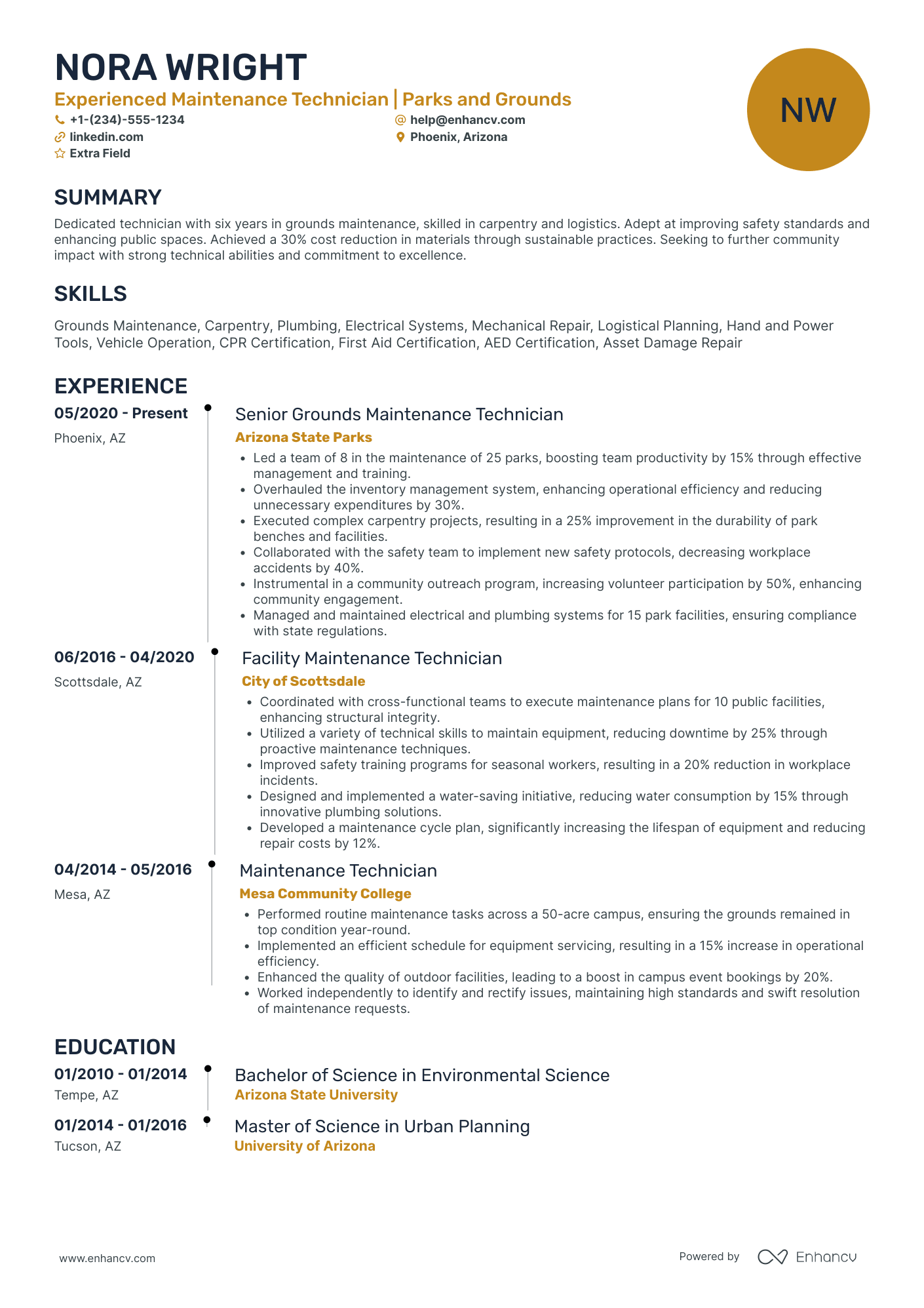 Senior Maintenance Technician Resume Example