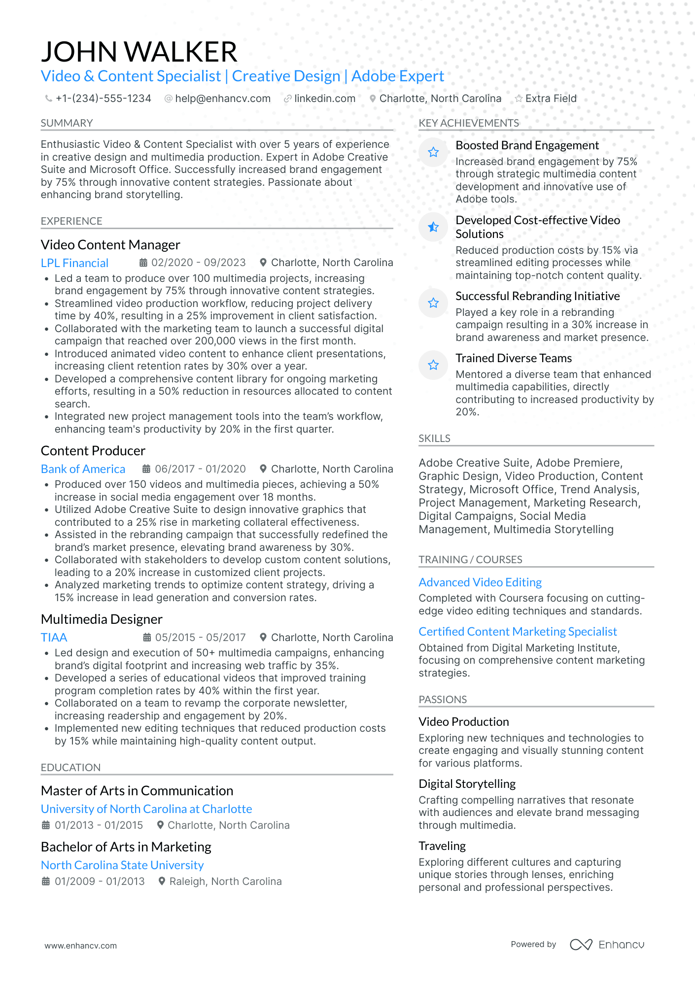 Entry Level Filmmaker Resume Example