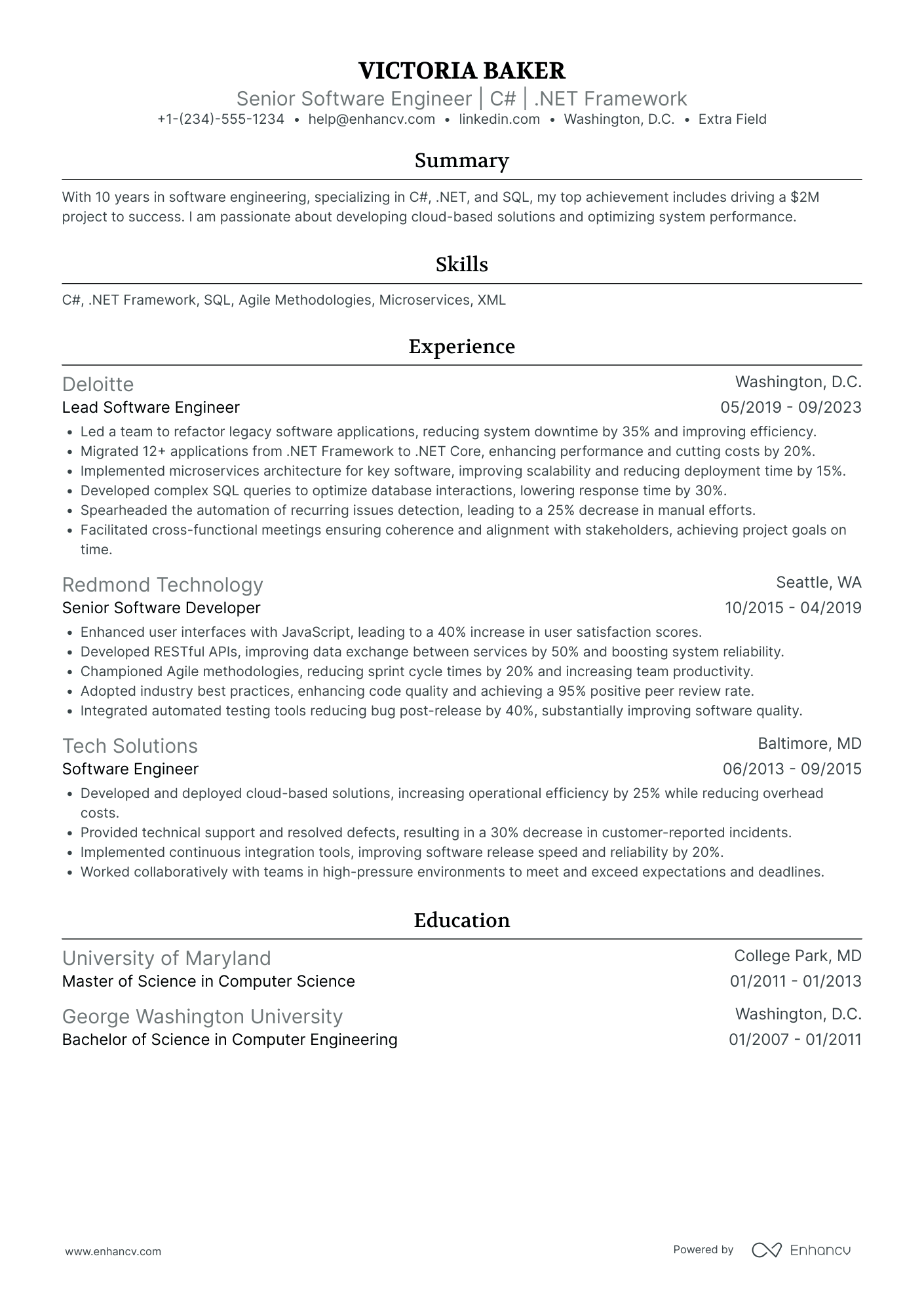 .Net Software Developer Resume Example