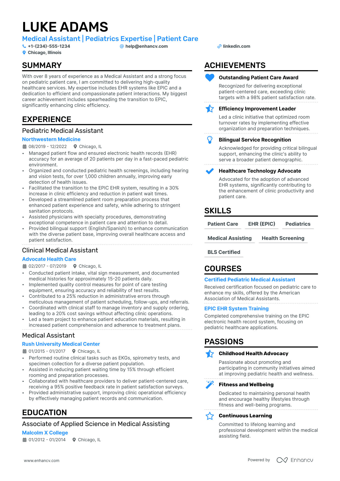 Pediatric Medical Assistant Resume Example