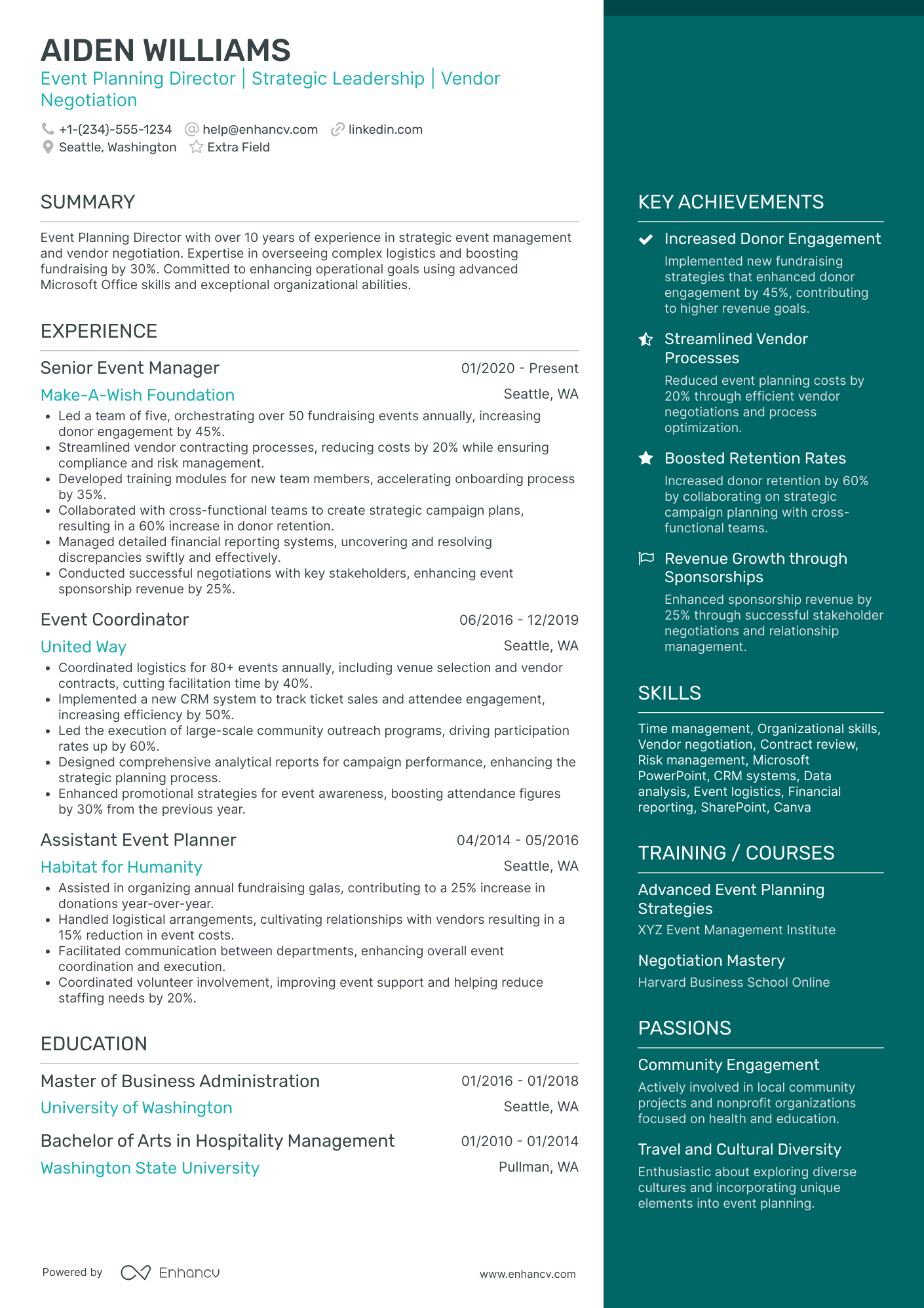 Non Profit Event Planner Resume Example