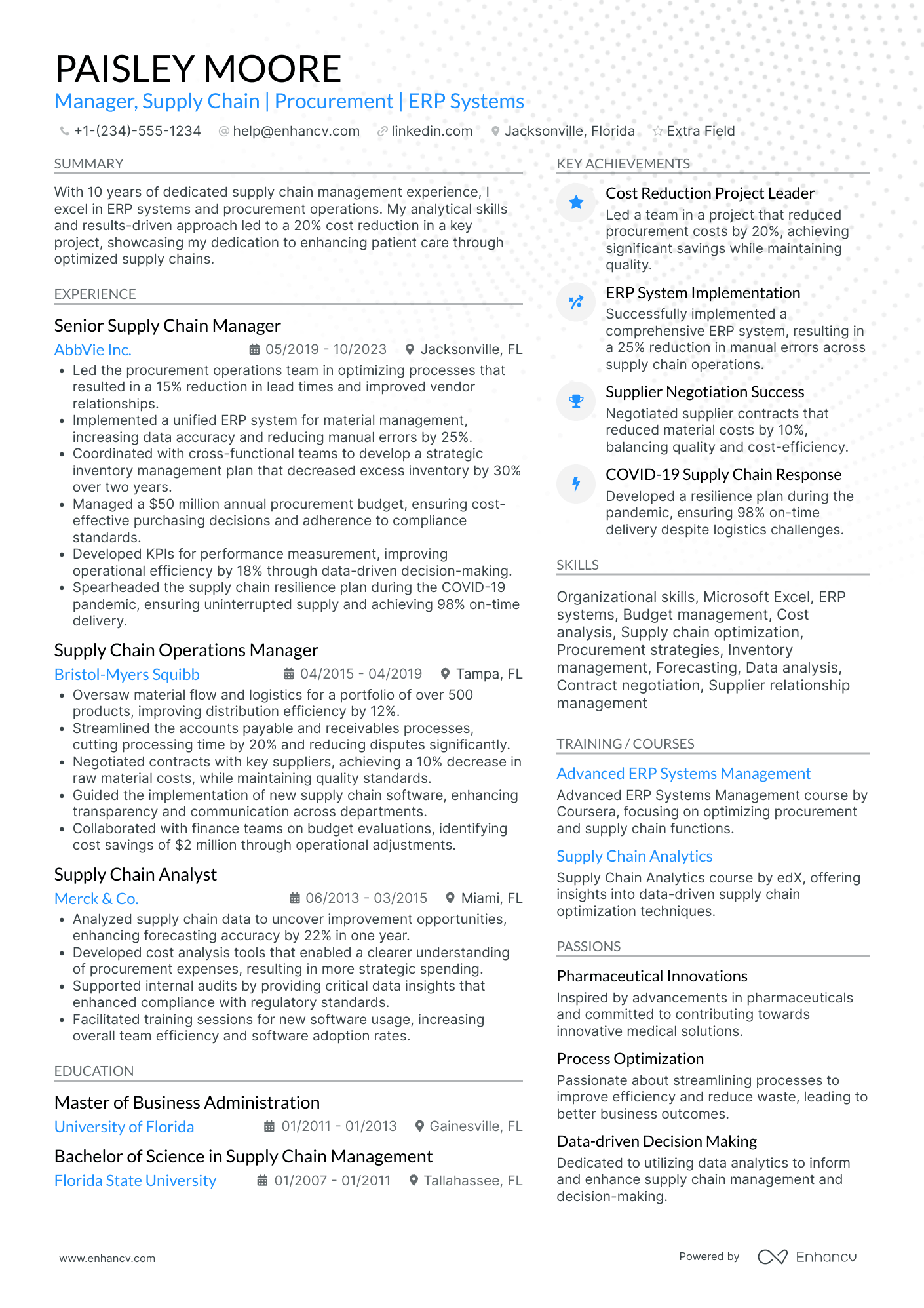 Store Supply Chain Manager Resume Example