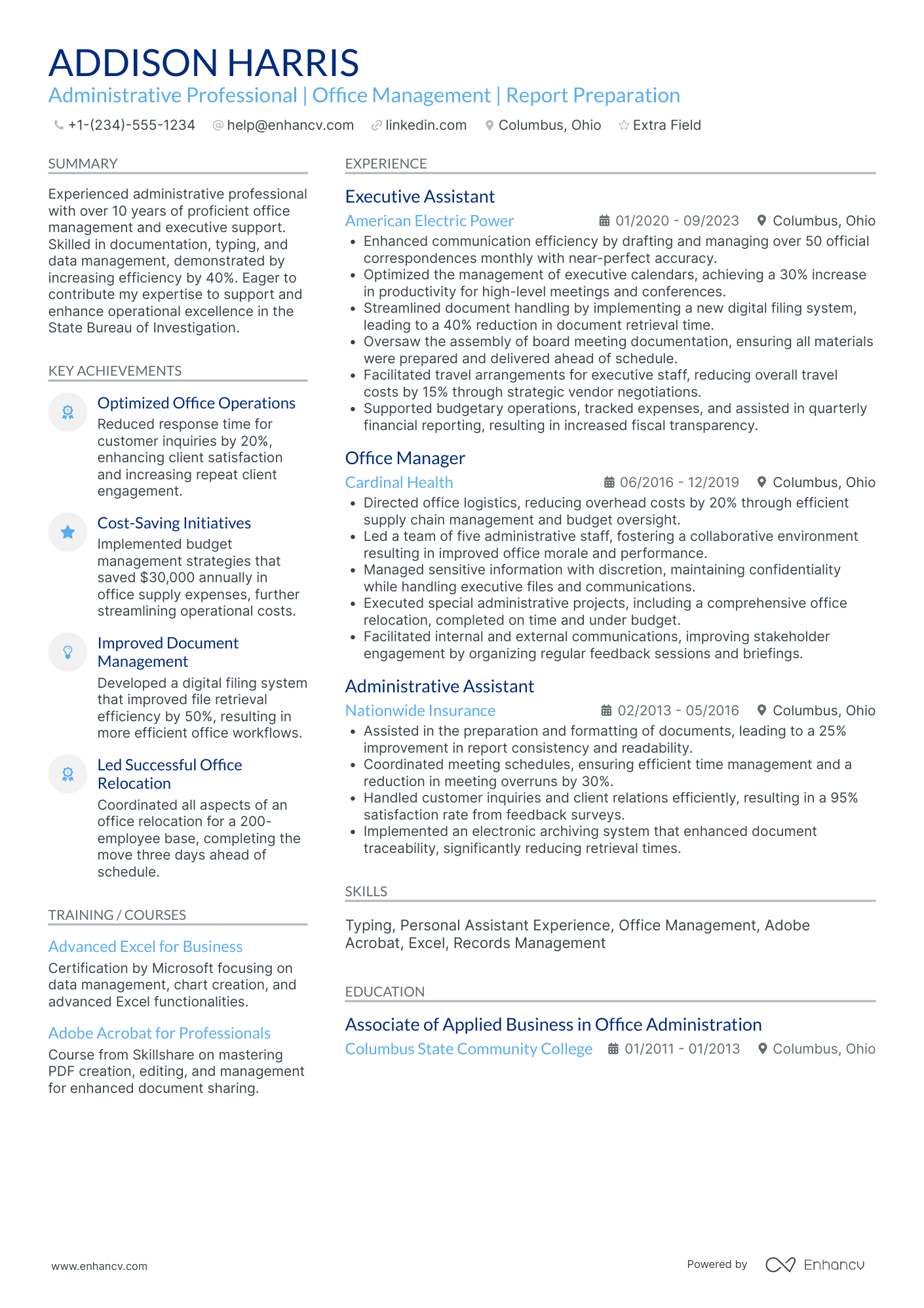 Secretary of State Resume Example