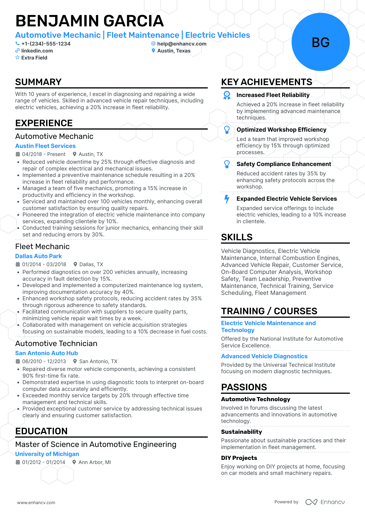 Automotive Service Mechanic Resume Example