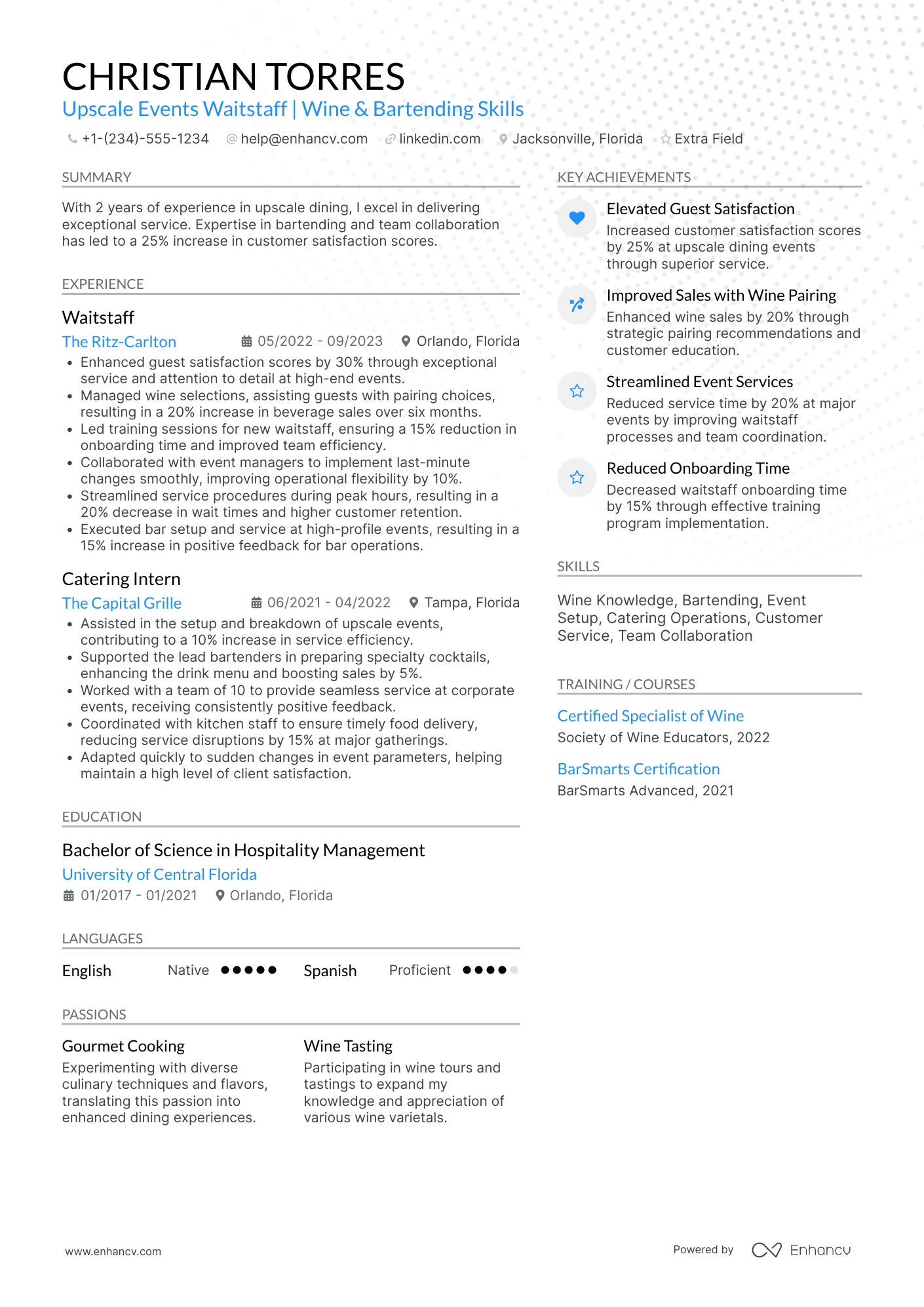 Junior Waiter Resume Example