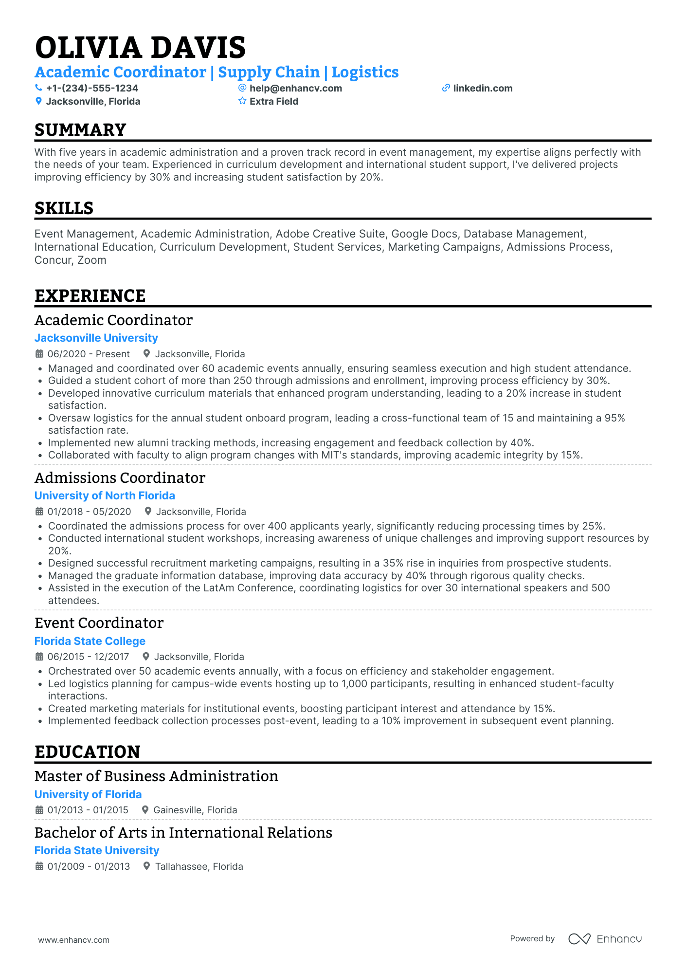 Supply Chain Logistics Coordinator Resume Example