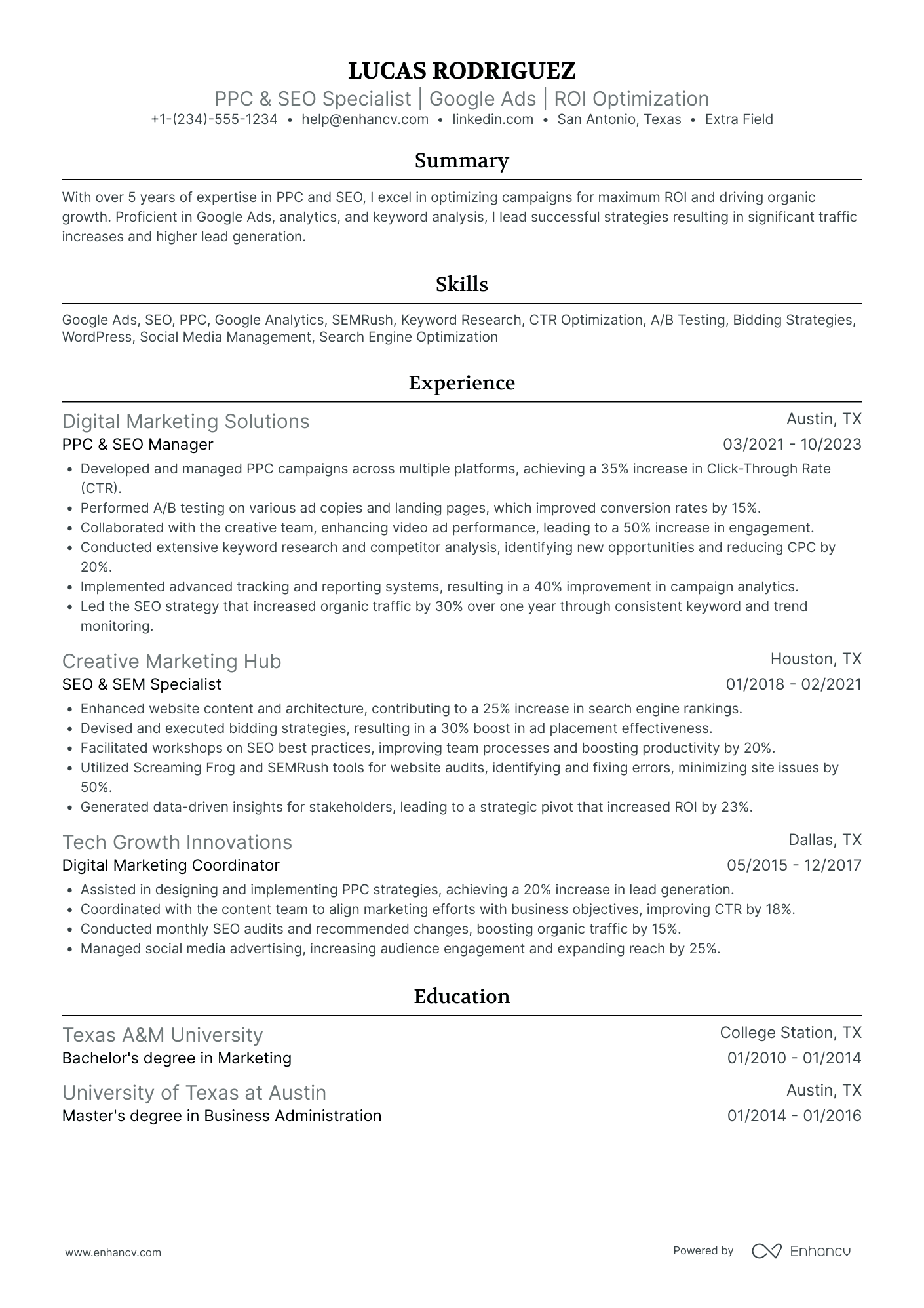 Senior PPC Specialist Resume Example