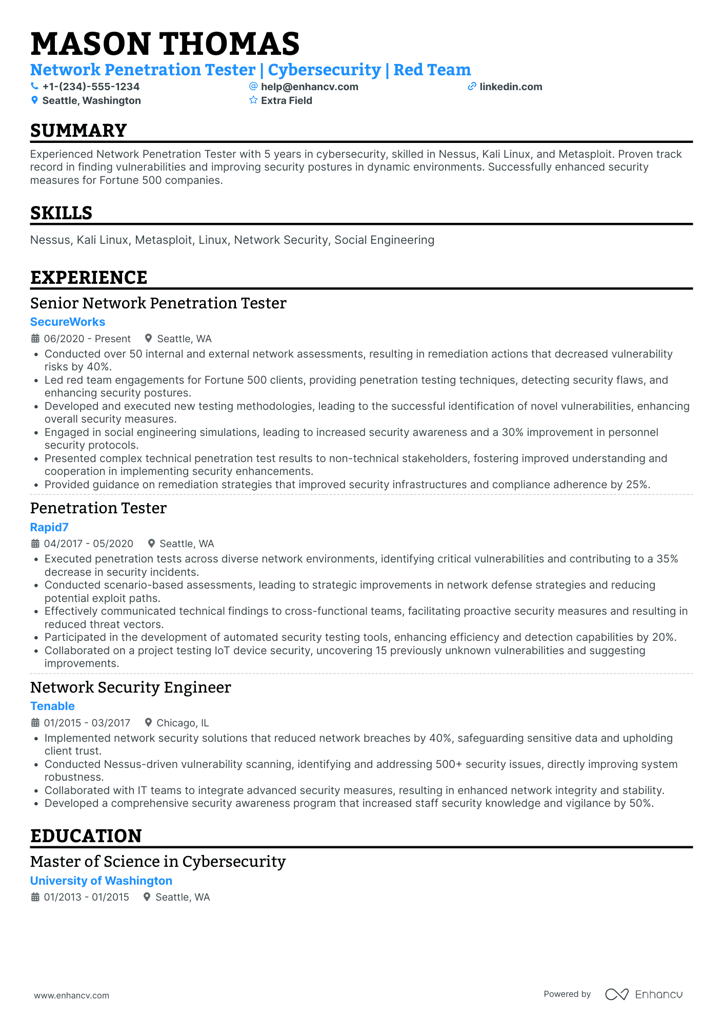 Wireless Penetration Tester Resume Example