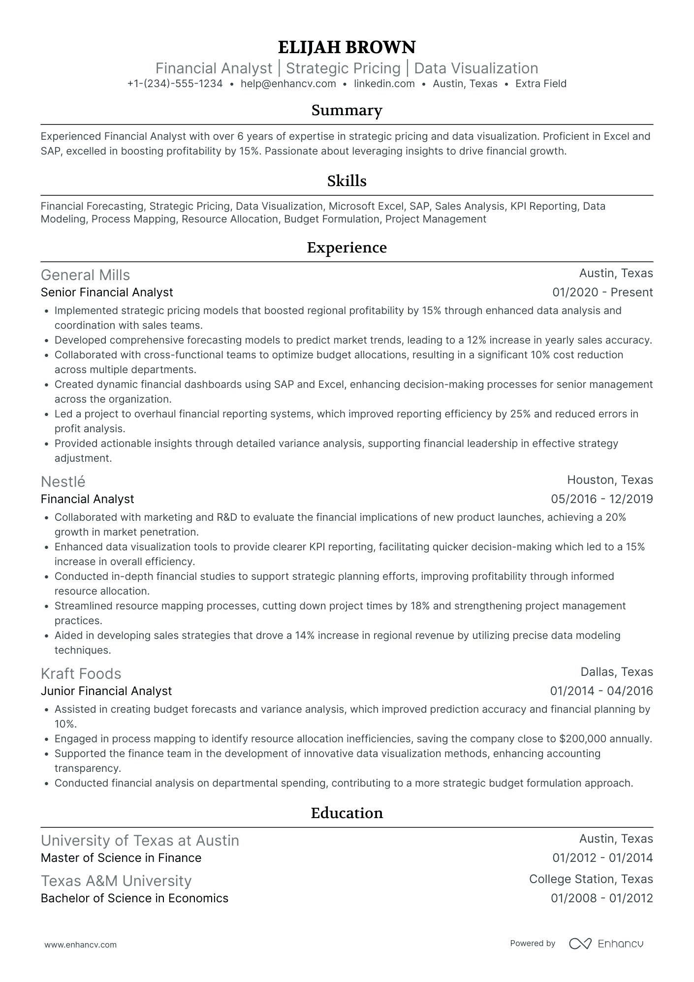 Regional Pricing Manager Resume Example